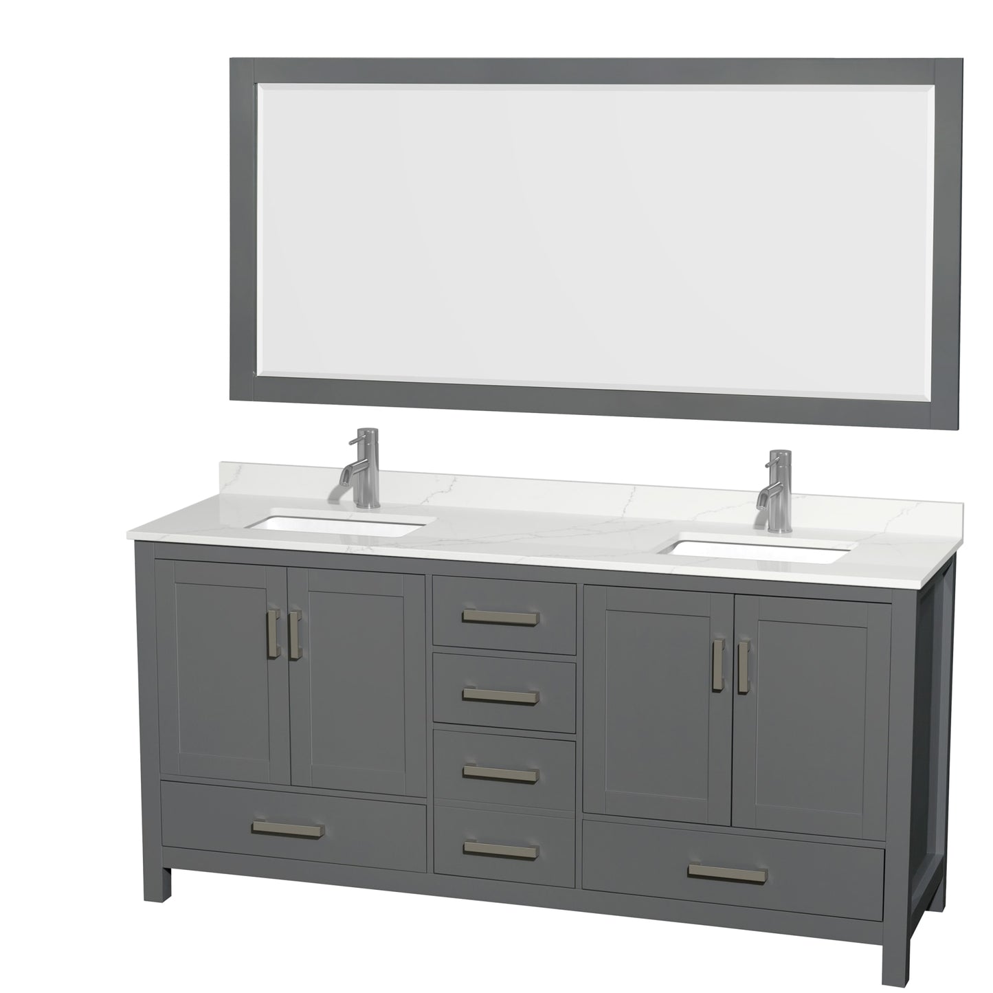 Sheffield Bathroom Vanity with Countertop 72 inch Double Sink Single hole Faucet Setup