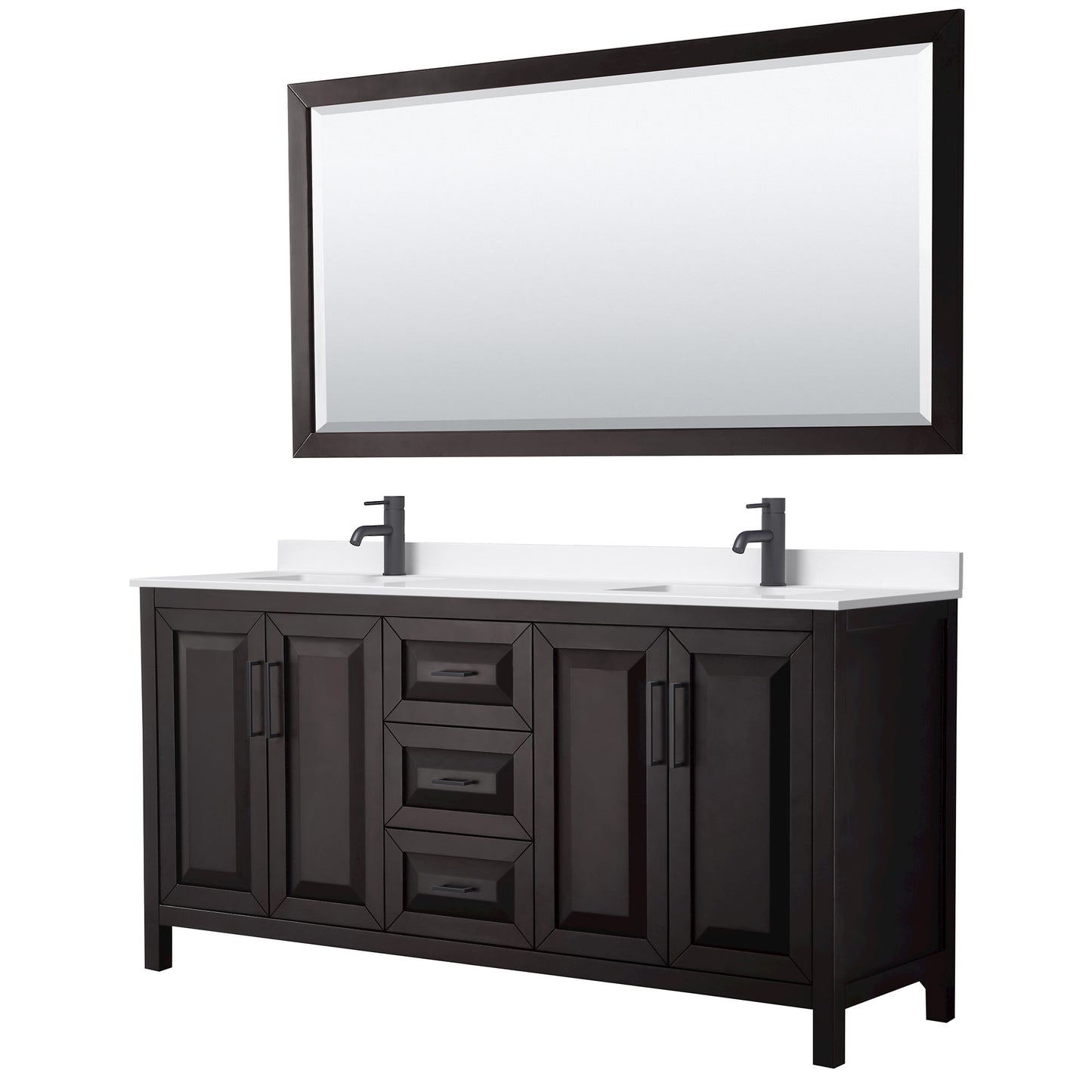 Daria Bathroom Vanity with Countertop 72 inch Double Sink Single hole Faucet Setup