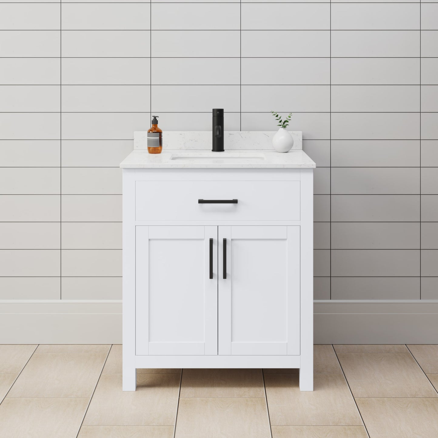 Beckett Bathroom Vanity with Countertop 30 inch Single Sink Single hole Faucet Setup