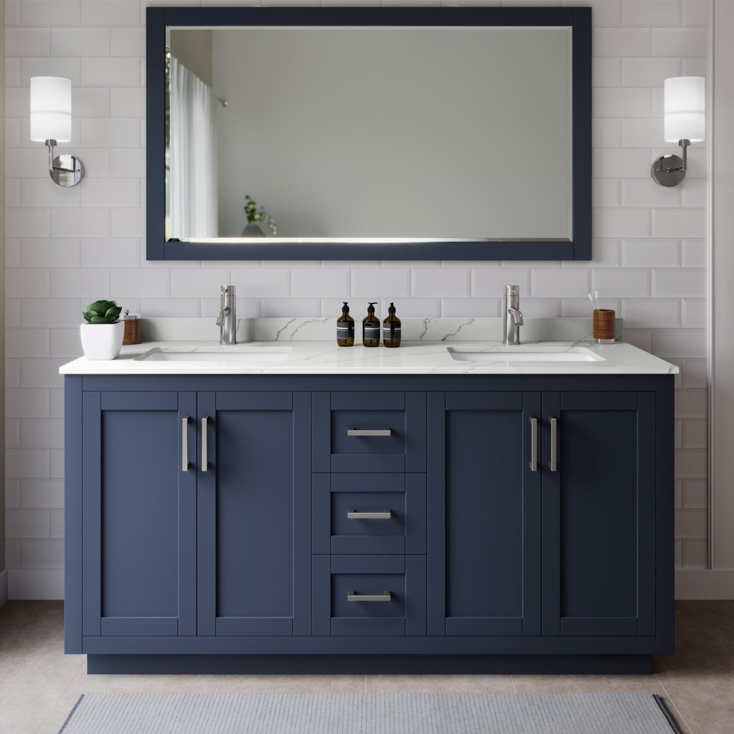 Miranda Bathroom Vanity with Countertop 66 inch Double Sink Single hole Faucet Setup