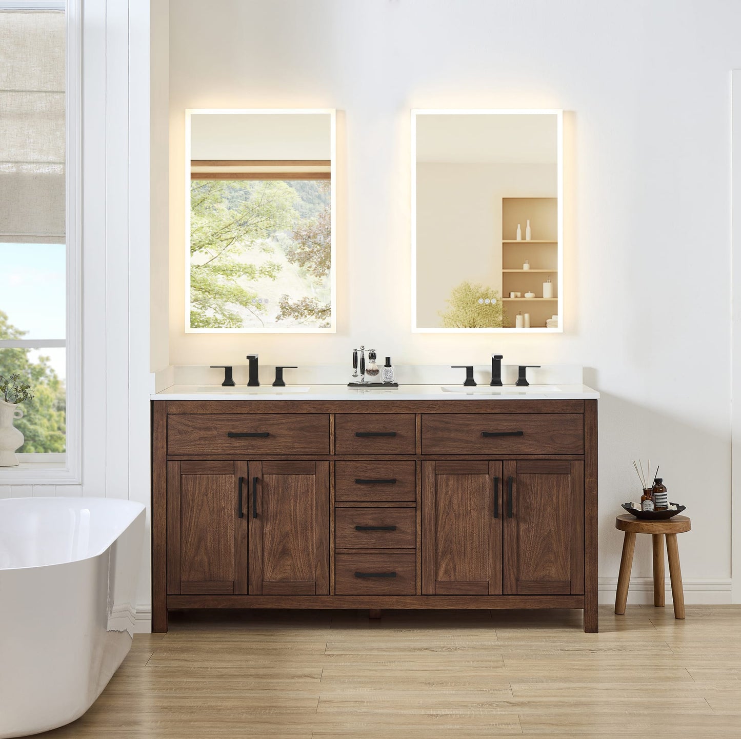 Beckett Bathroom Vanity with Countertop 66 inch Double Sink 3-hole Faucet Setup