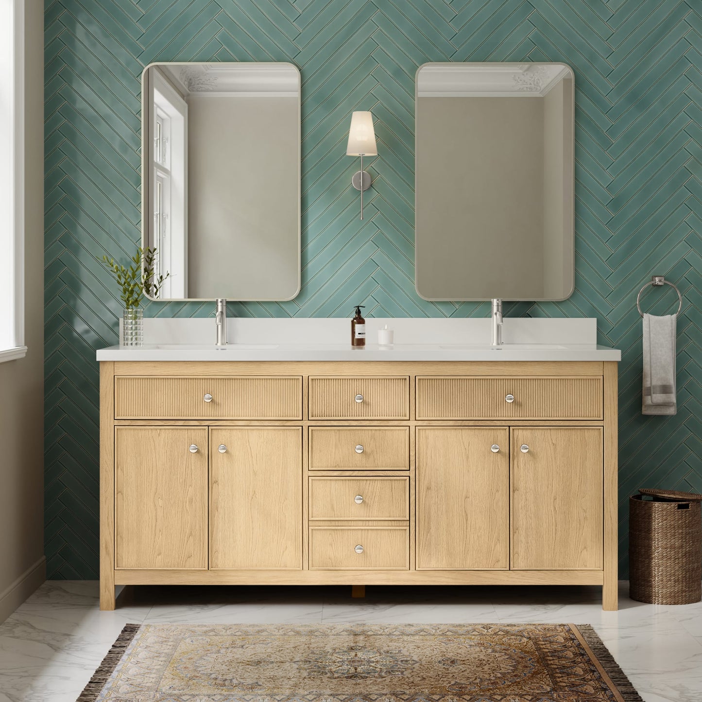Rian Bathroom Vanity with Countertop 72 inch Double Sink Single hole Faucet Setup