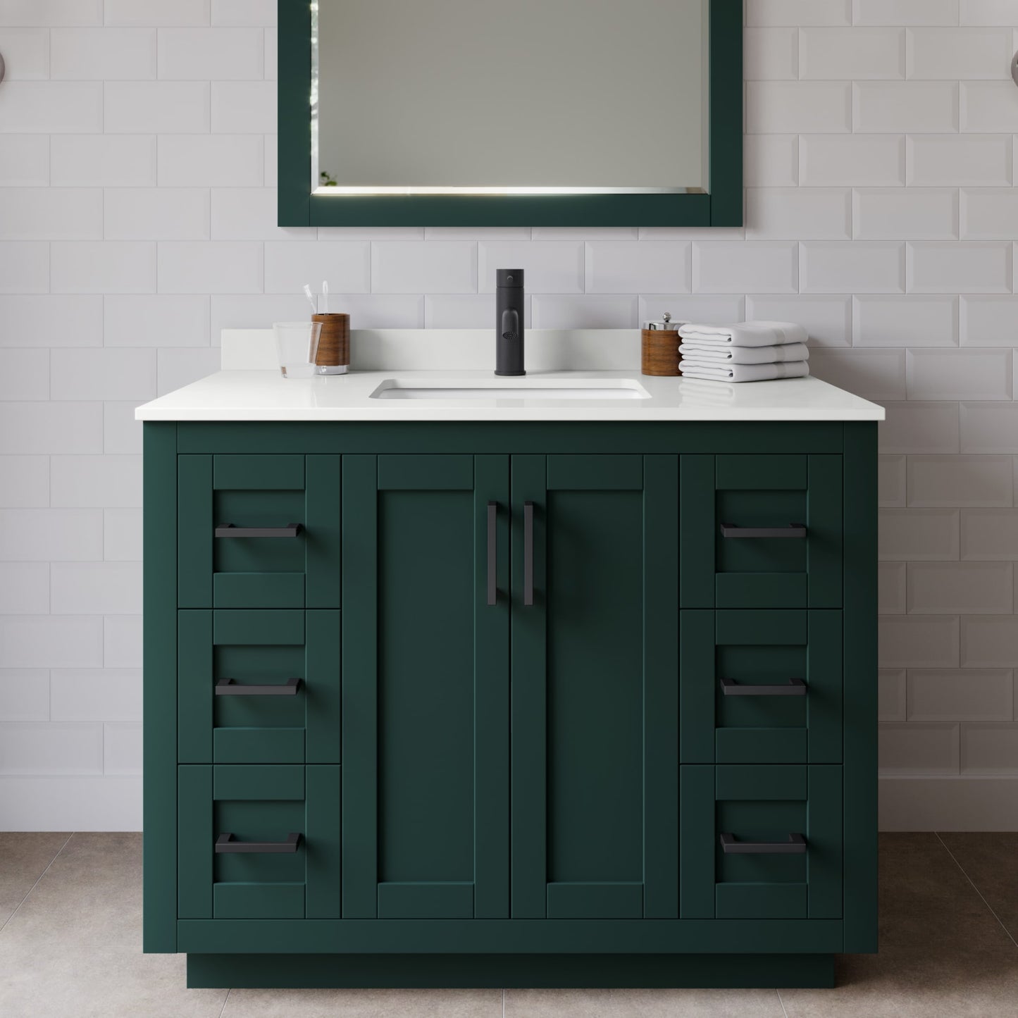 Miranda Bathroom Vanity with Countertop 42 inch Single Sink Single hole Faucet Setup