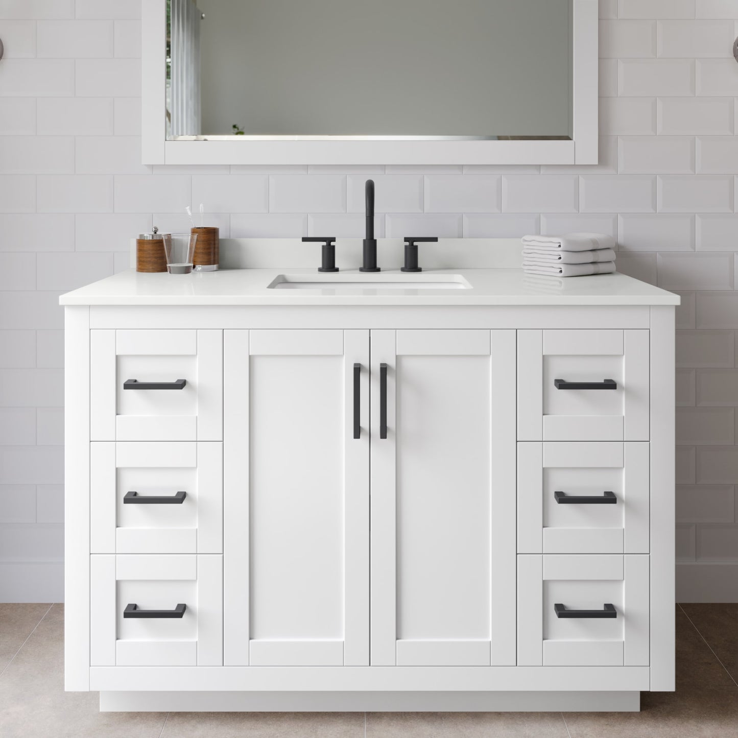 Miranda Bathroom Vanity with Countertop 48 inch Single Sink 3-hole Faucet Setup