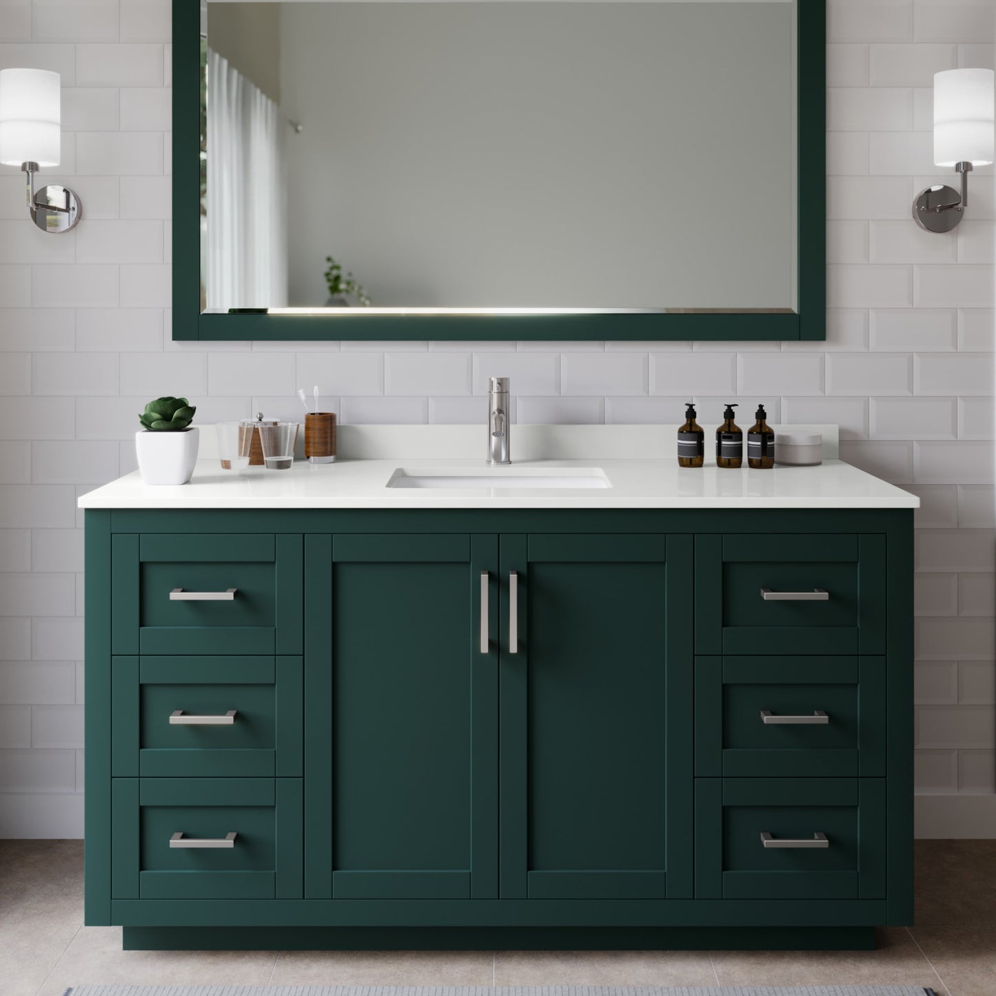 Miranda Bathroom Vanity with Countertop 60 inch Single Sink Single hole Faucet Setup