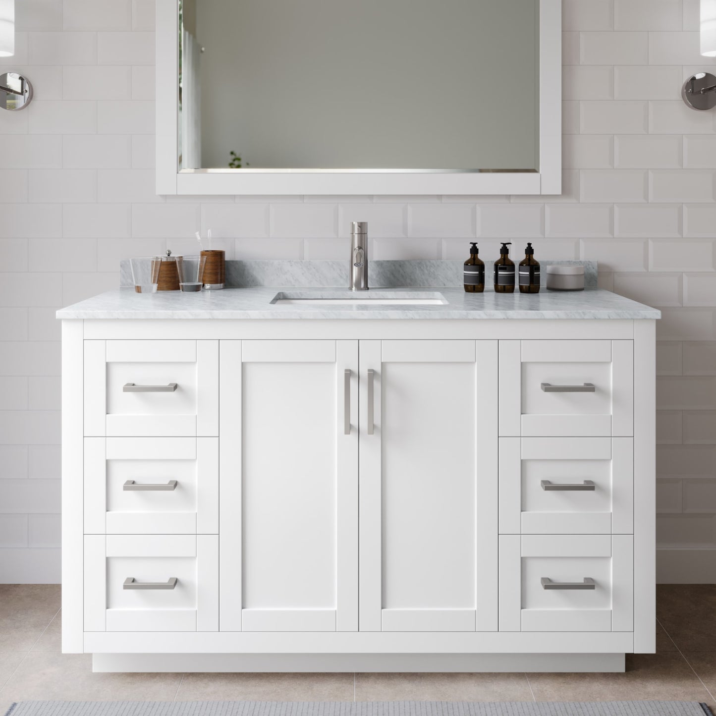 Miranda Bathroom Vanity with Countertop 54 inch Single Sink Single hole Faucet Setup
