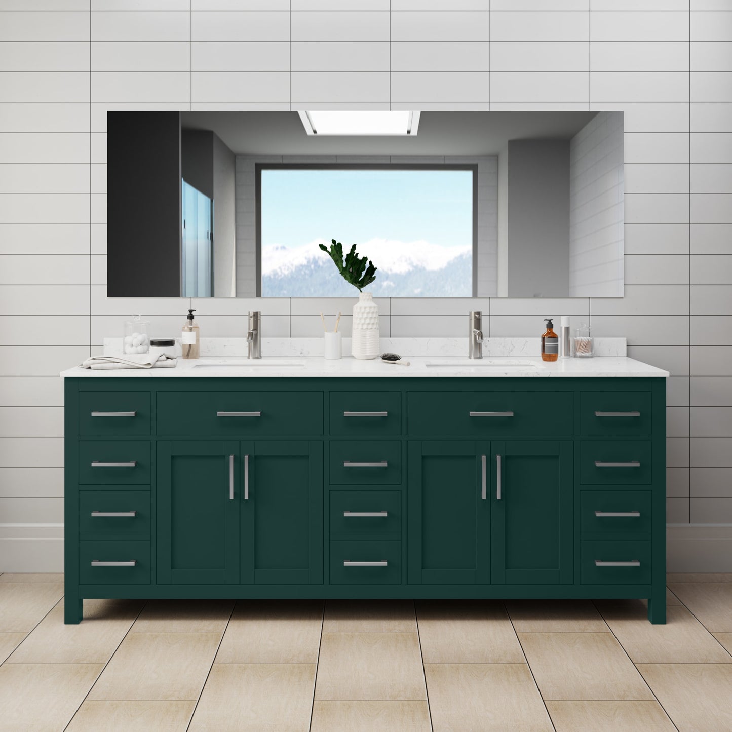 Beckett Bathroom Vanity with Countertop 84 inch Double Sink Single hole Faucet Setup