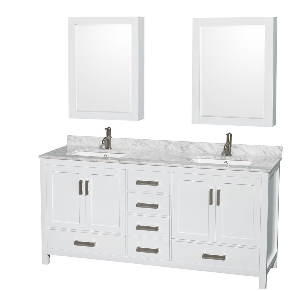 Sheffield Bathroom Vanity with Countertop 72 inch Double Sink Single hole Faucet Setup
