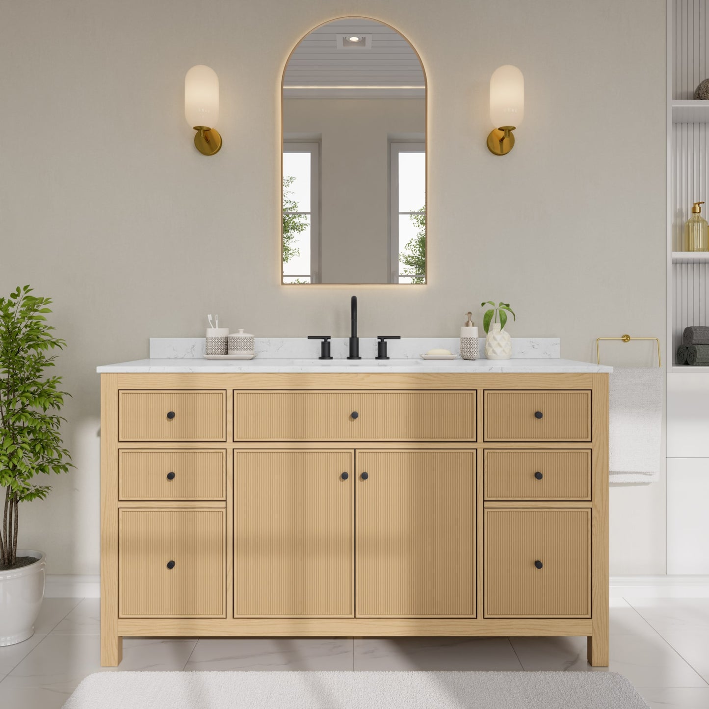 Pendry Bathroom Vanity with Countertop 60 inch Single Sink 3-hole Faucet Setup