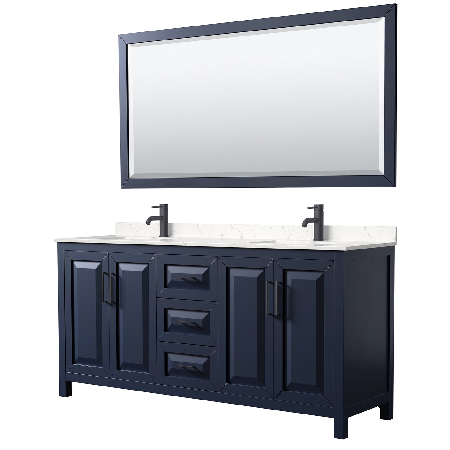 Daria Bathroom Vanity with Countertop 72 inch Double Sink Single hole Faucet Setup