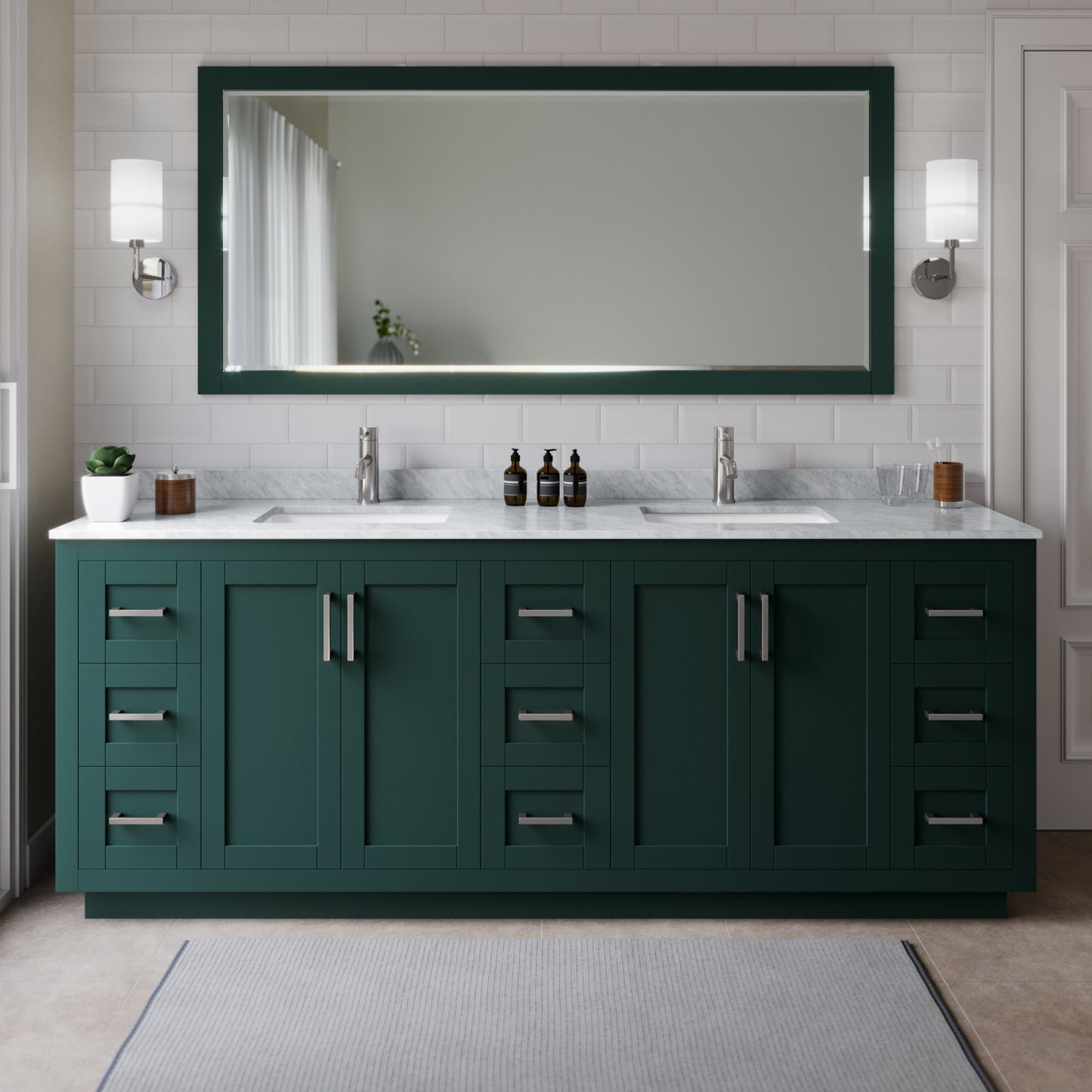 Miranda Bathroom Vanity with Countertop 84 inch Double Sink Single hole Faucet Setup