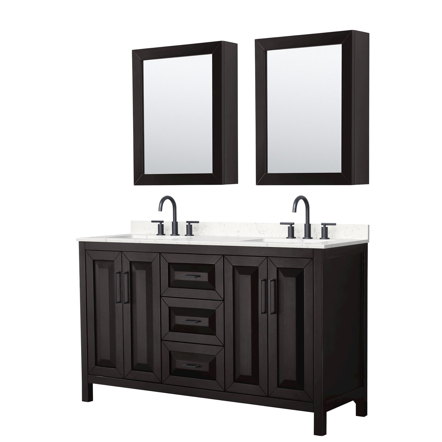Daria Bathroom Vanity with Countertop 60 inch Double Sink 3-hole Faucet Setup
