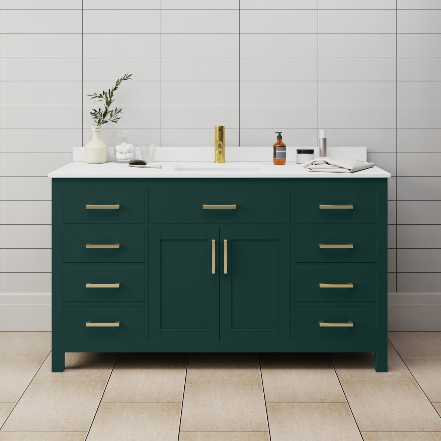 Beckett Bathroom Vanity with Countertop 60 inch Single Sink Single hole Faucet Setup