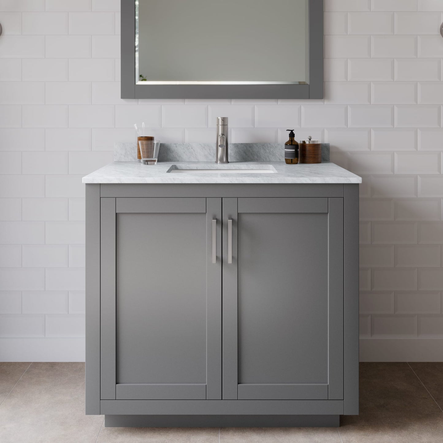 Miranda Bathroom Vanity with Countertop 36 inch Single Sink Single hole Faucet Setup