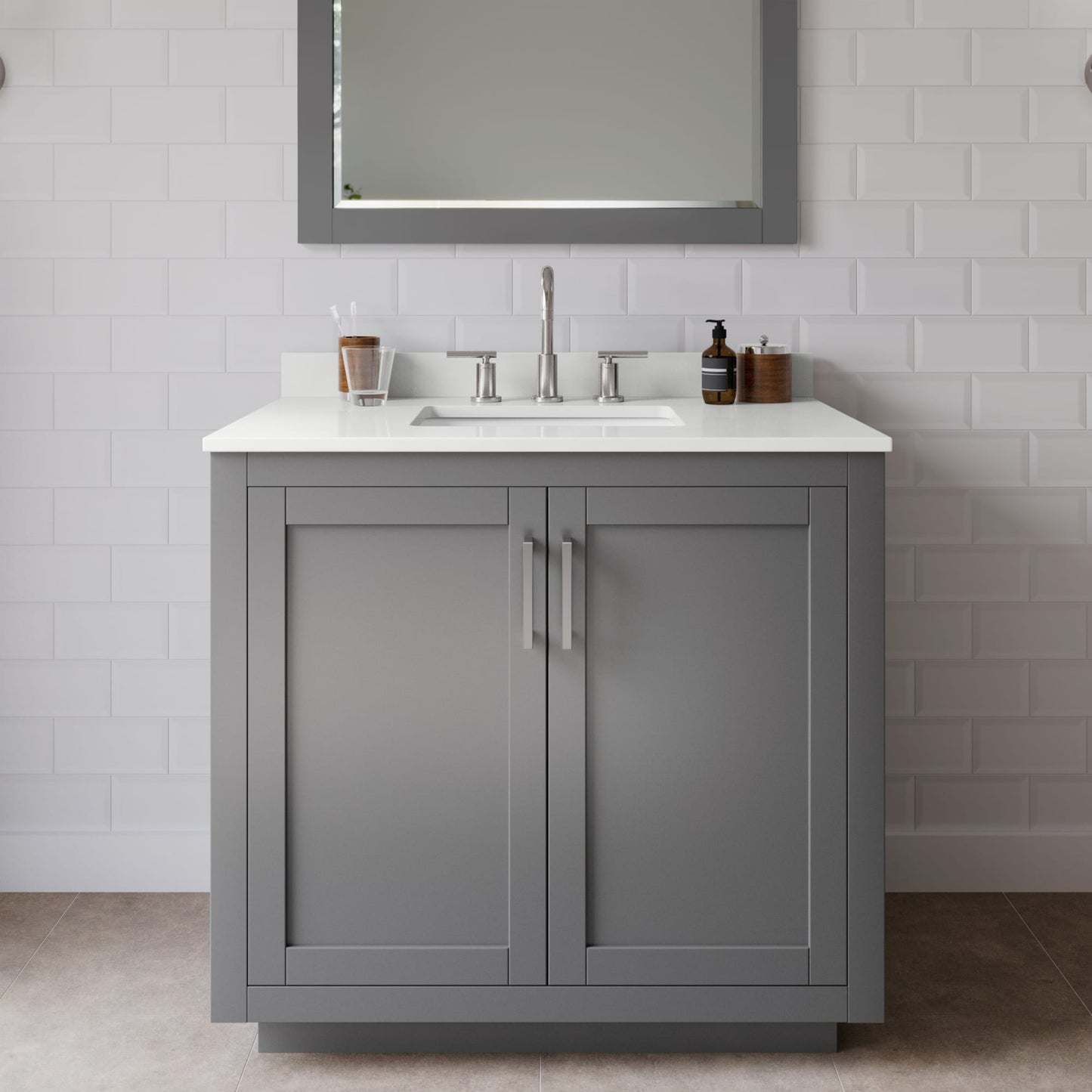 Miranda Bathroom Vanity with Countertop 36 inch Single Sink 3-hole Faucet Setup