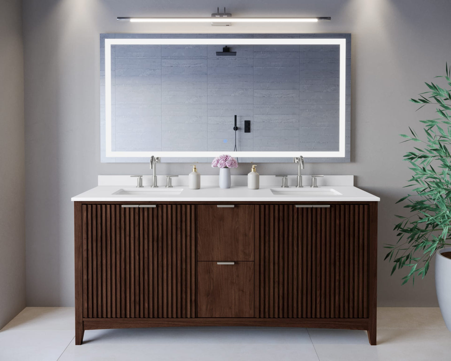 Palmilla Bathroom Vanity with Countertop 72 inch Double Sink 3-hole Faucet Setup