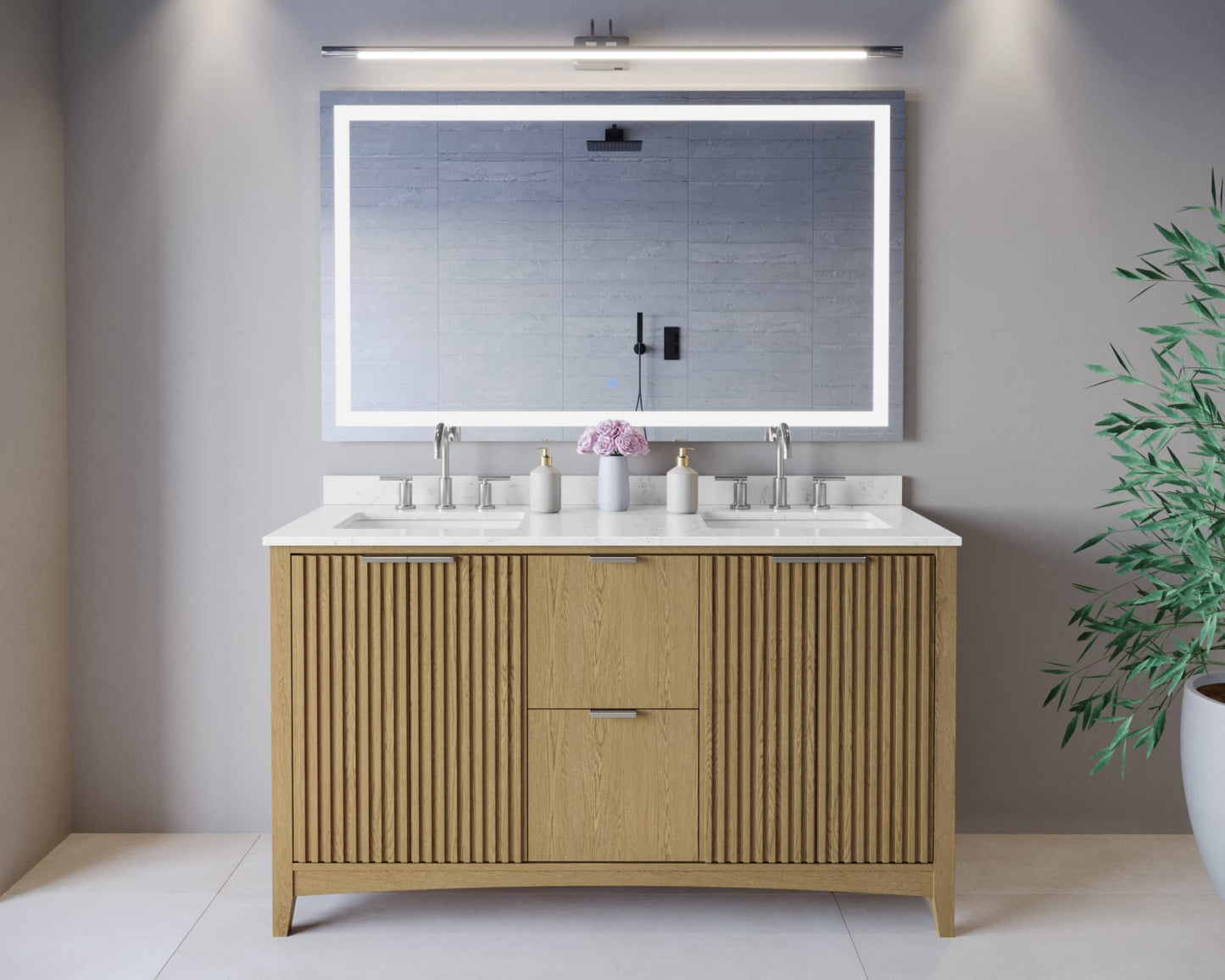 Palmilla Bathroom Vanity with Countertop 60 inch Double Sink 3-hole Faucet Setup