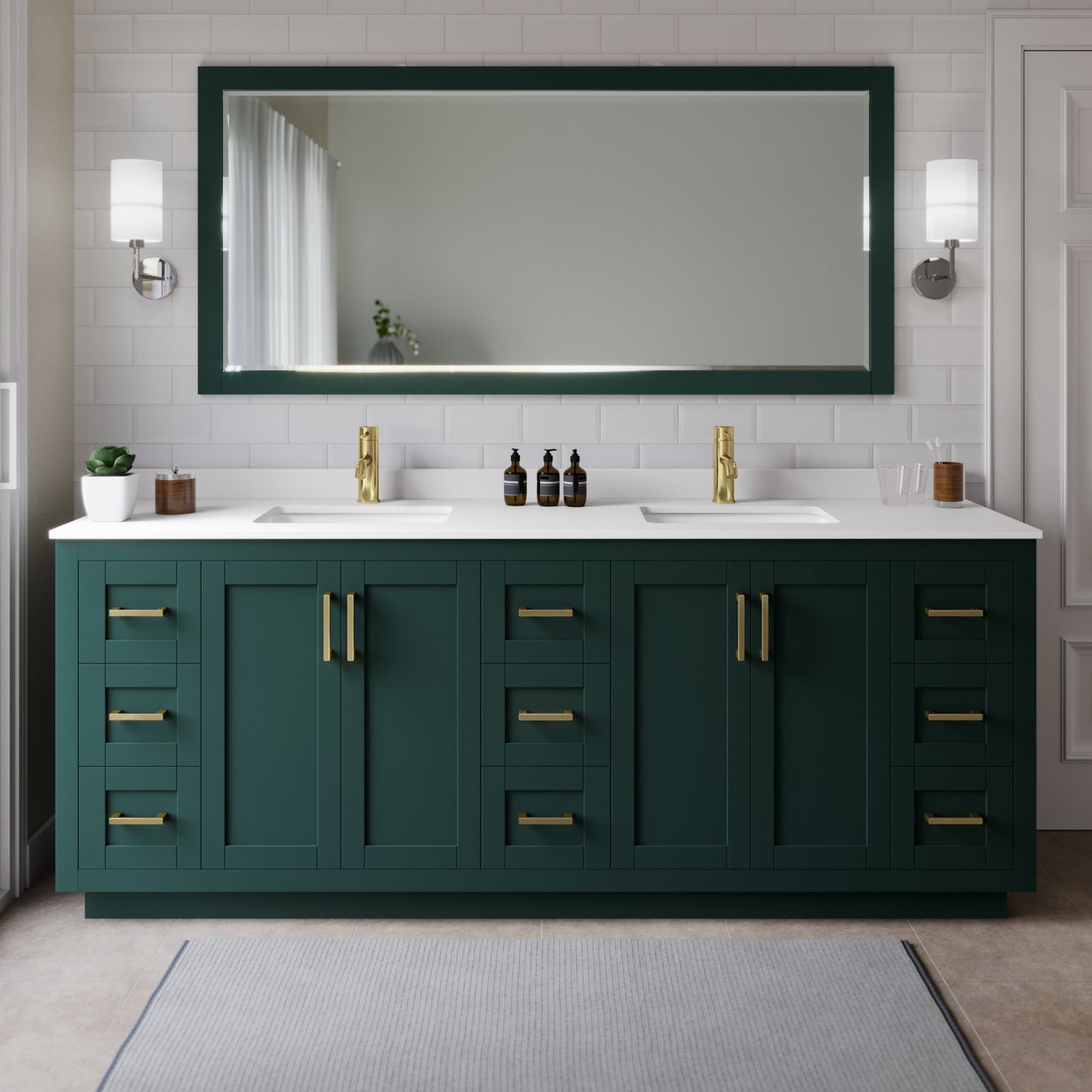 Miranda Bathroom Vanity with Countertop 84 inch Double Sink Single hole Faucet Setup