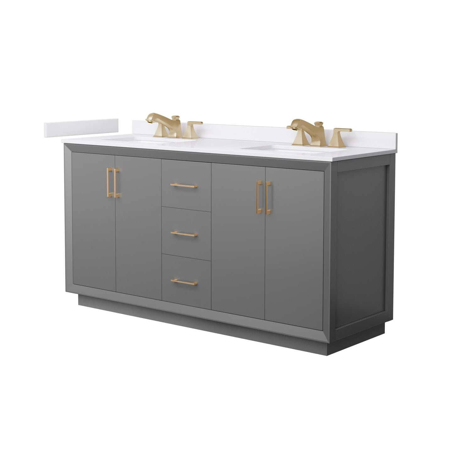 Strada Bathroom Vanity with Countertop 66 inch Double Sink 3-hole Faucet Setup