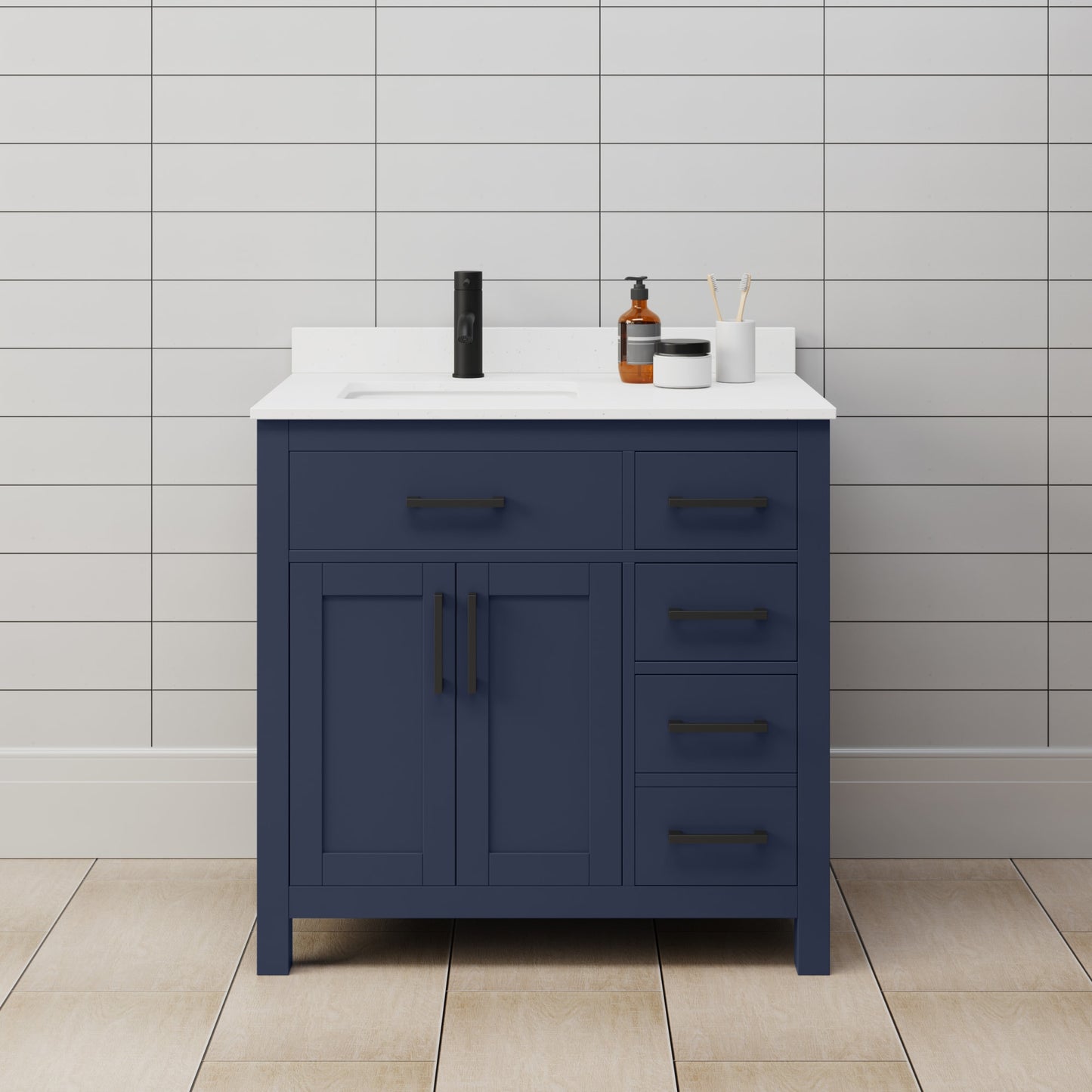 Beckett Bathroom Vanity with Countertop 36 inch Single Sink Single hole Faucet Setup