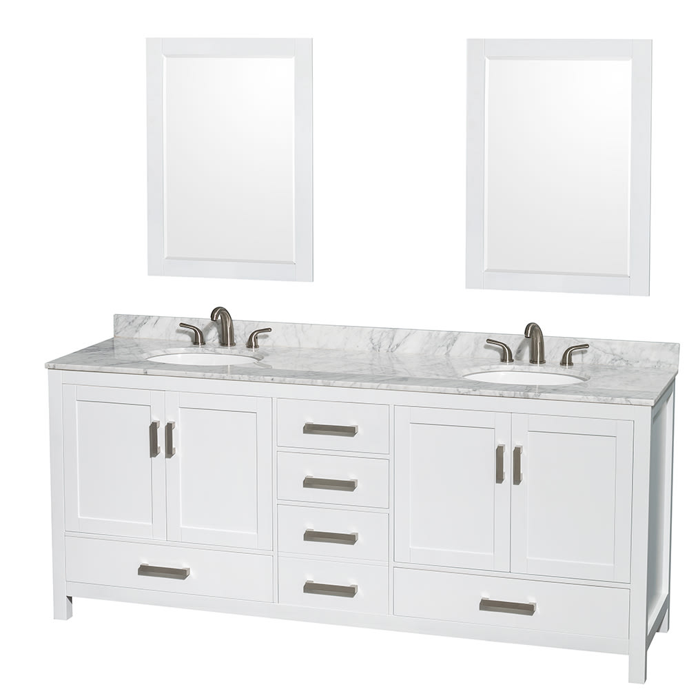 Sheffield Bathroom Vanity with Countertop 80 inch Double Sink 3-hole Faucet Setup