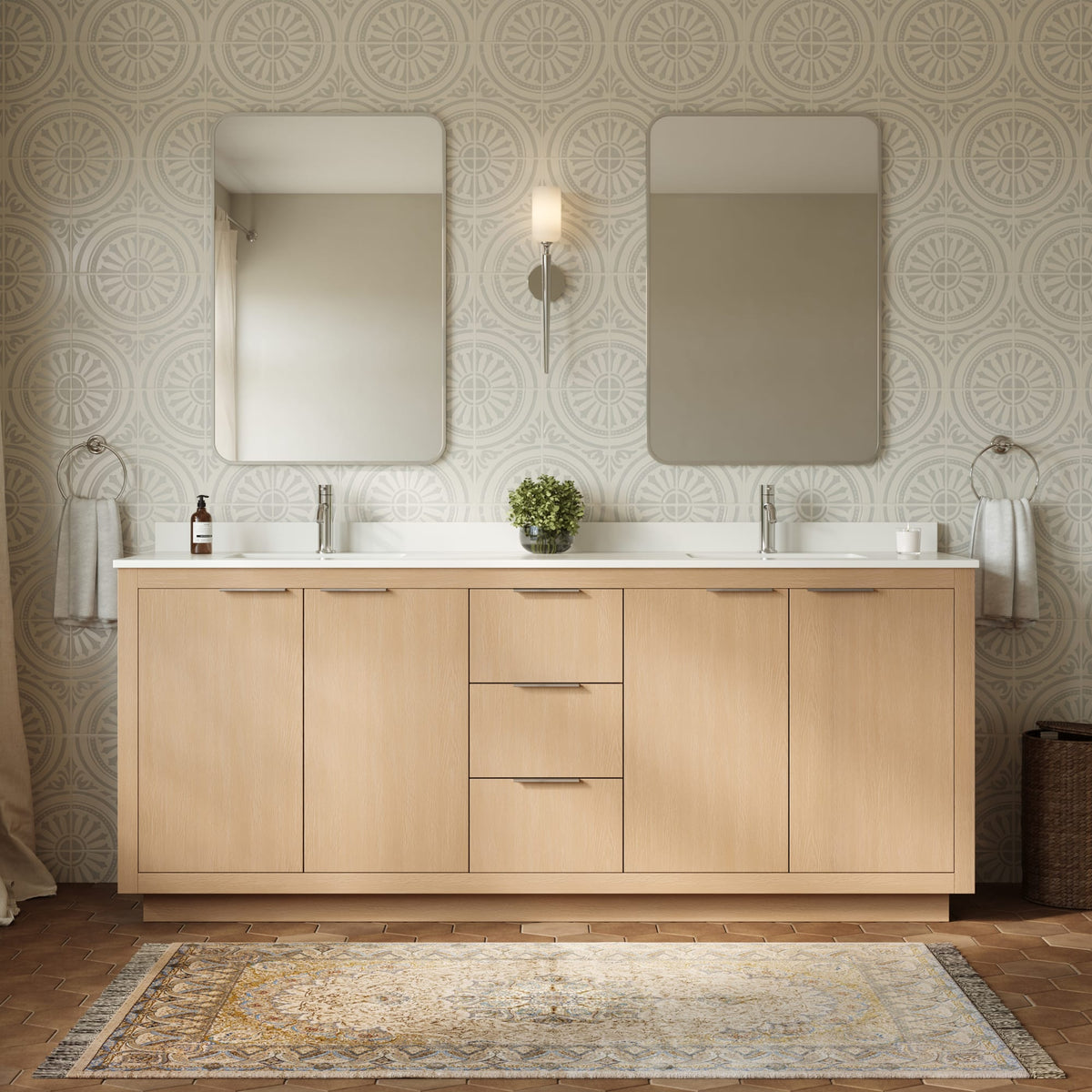 Maroni Bathroom Vanity with Countertop 80 inch Double Sink Single hole Faucet Setup