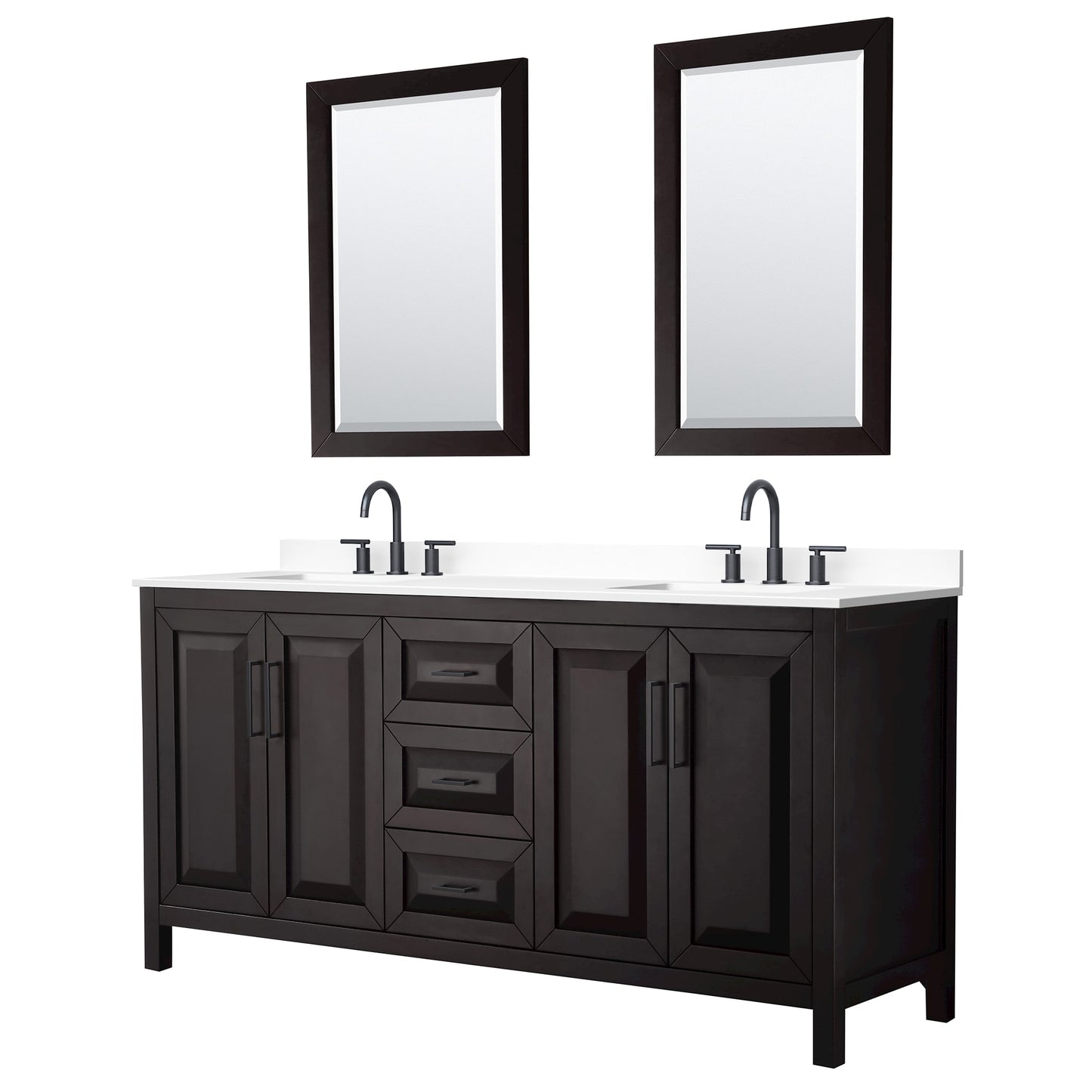 Daria Bathroom Vanity with Countertop 72 inch Double Sink 3-hole Faucet Setup
