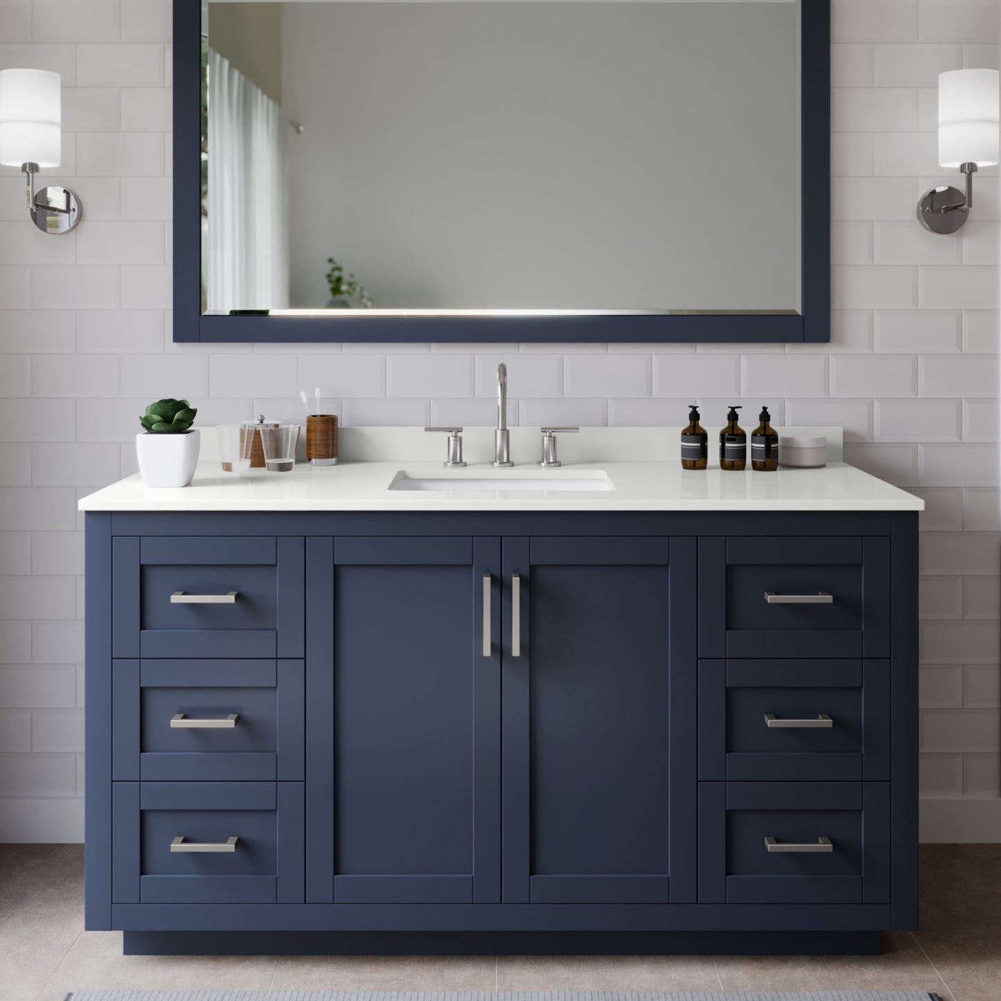 Miranda Bathroom Vanity with Countertop 60 inch Single Sink 3-hole Faucet Setup