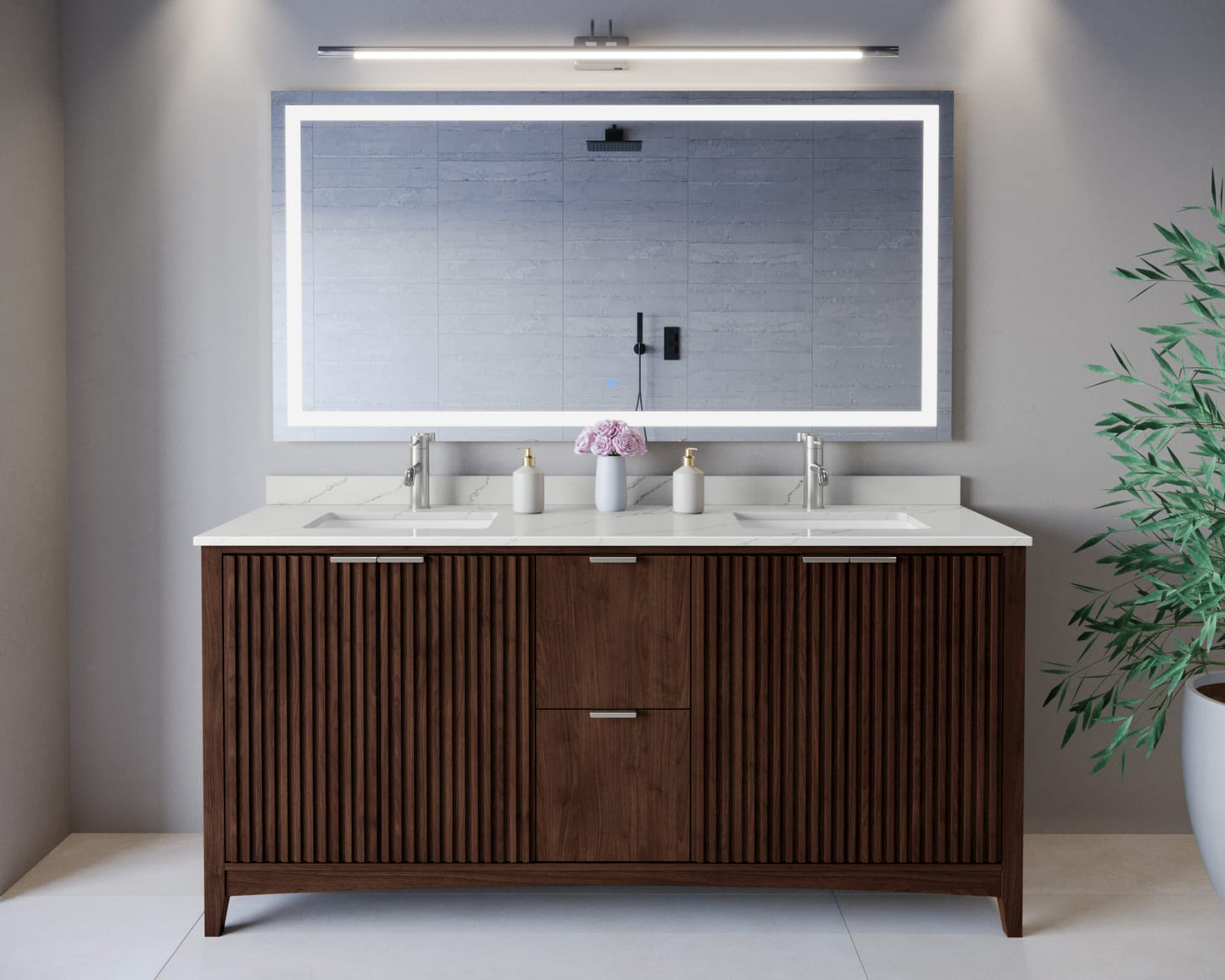 Palmilla Bathroom Vanity with Countertop 72 inch Double Sink Single hole Faucet Setup
