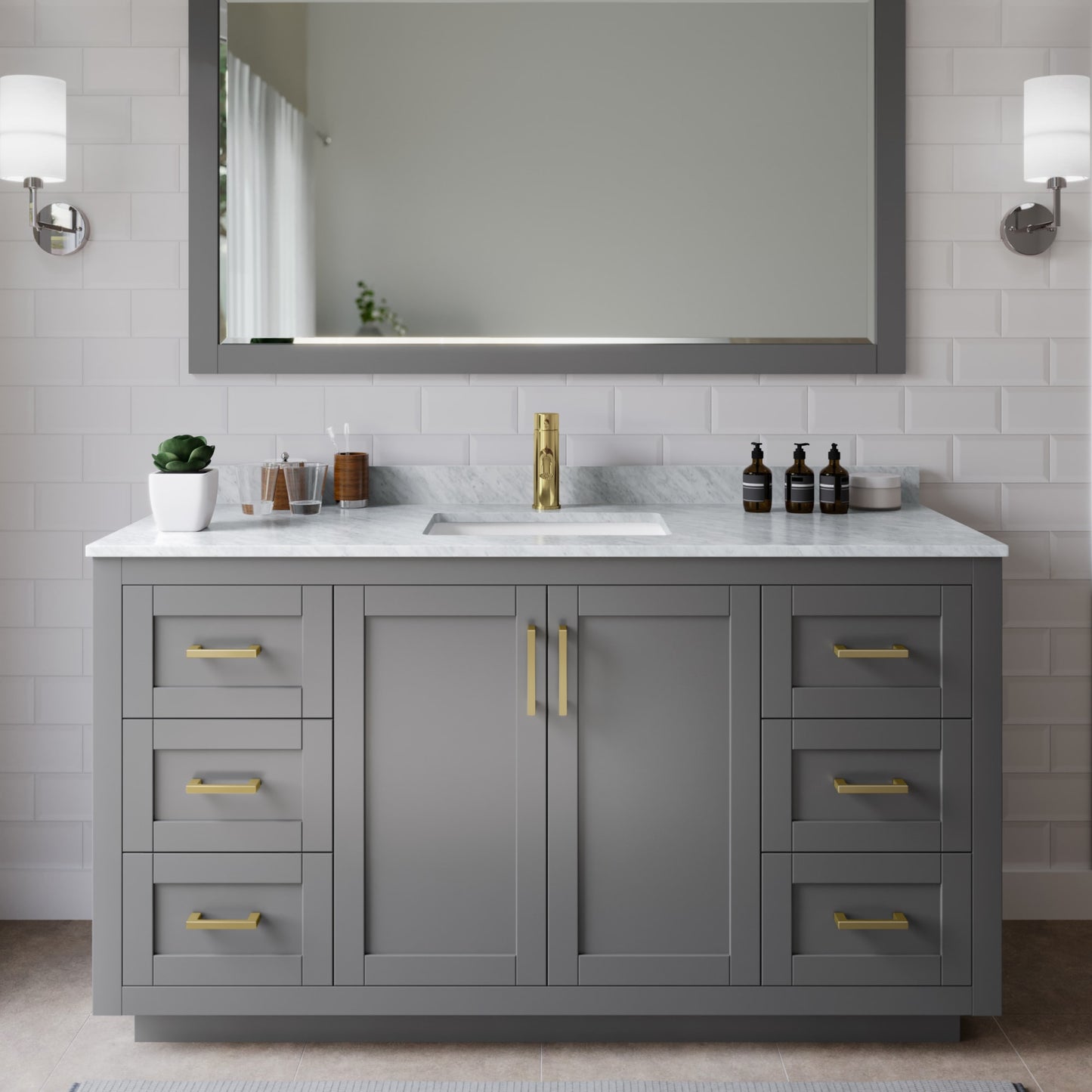 Miranda Bathroom Vanity with Countertop 60 inch Single Sink Single hole Faucet Setup