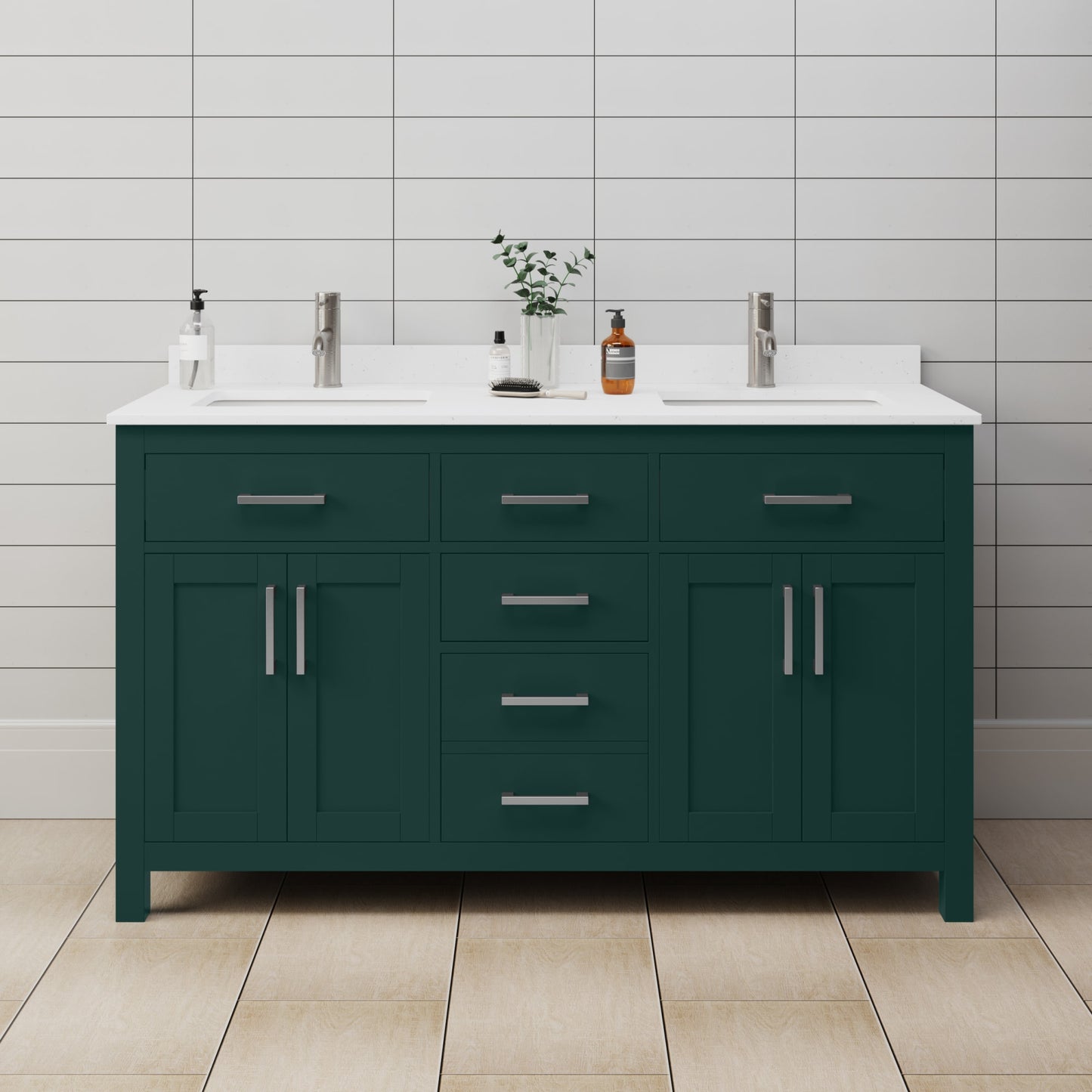Beckett Bathroom Vanity with Countertop 60 inch Double Sink Single hole Faucet Setup