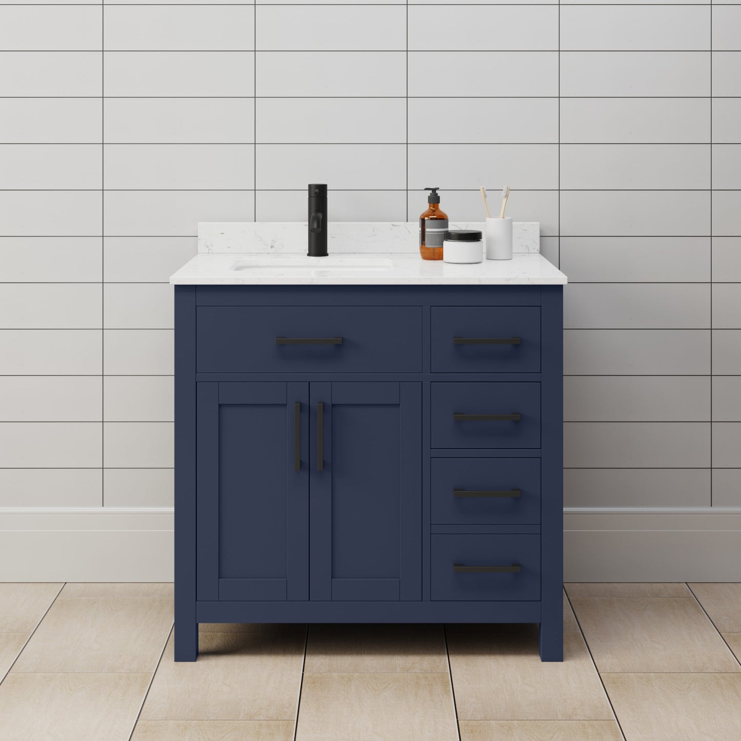 Beckett Bathroom Vanity with Countertop 36 inch Single Sink Single hole Faucet Setup