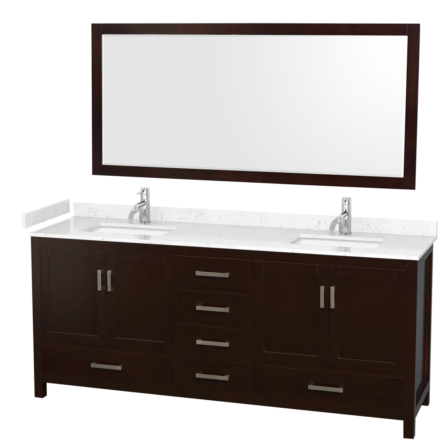 Sheffield Bathroom Vanity with Countertop 80 inch Double Sink Single hole Faucet Setup