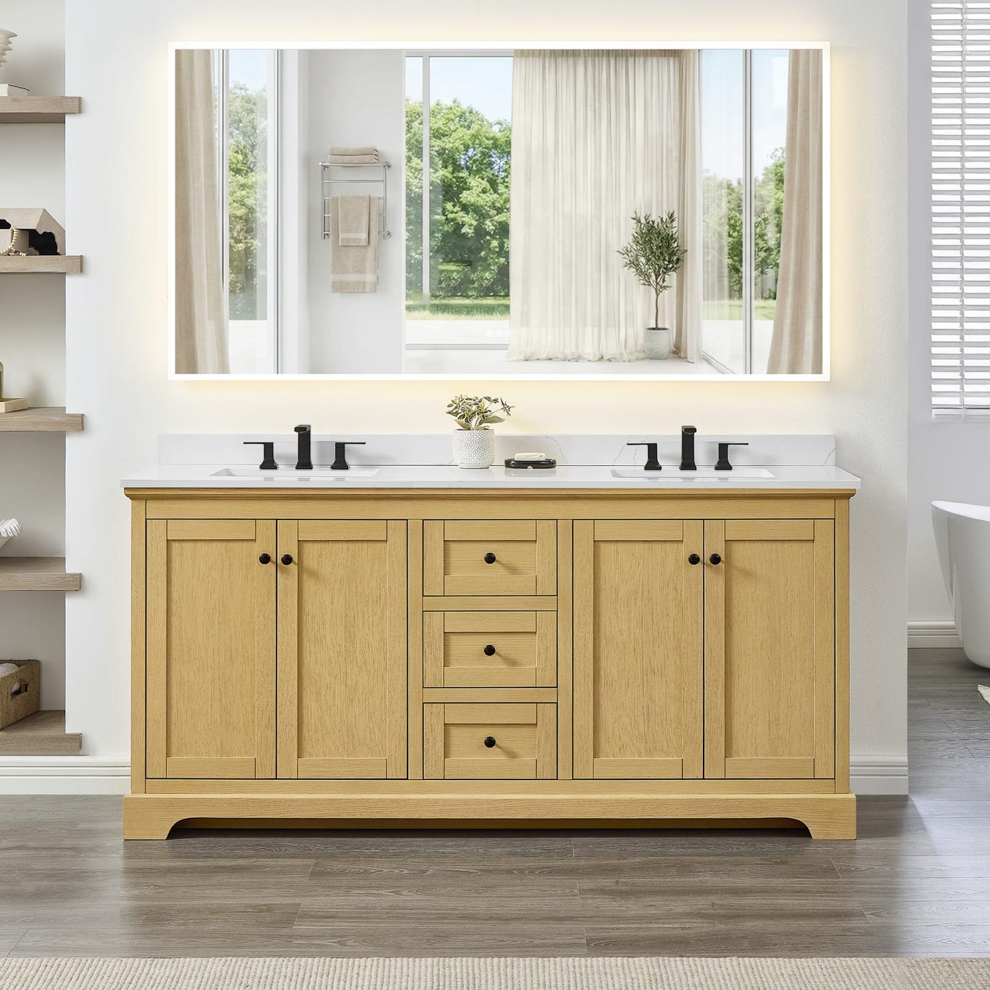 Avery Bathroom Vanity with Countertop 72 inch Double Sink 3-hole Faucet Setup
