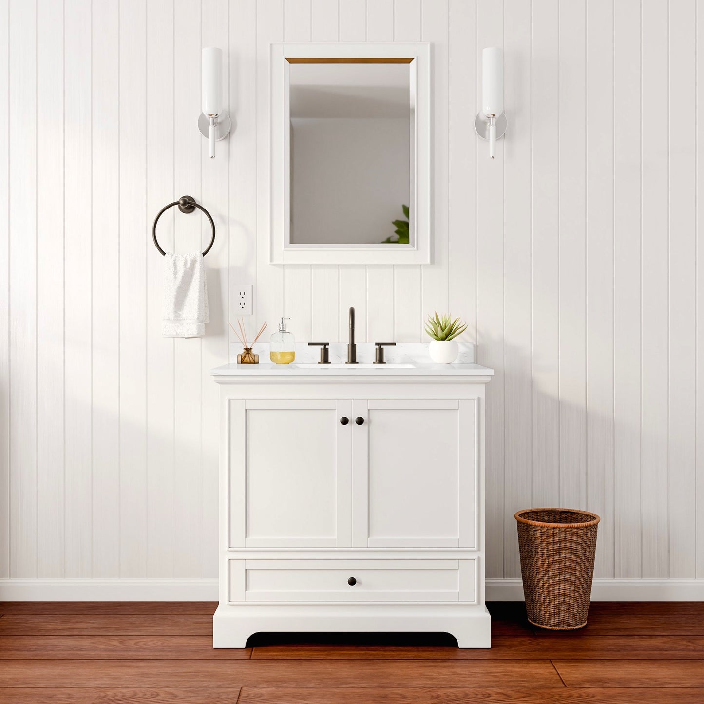 Deborah Bathroom Vanity with Countertop 36 inch Single Sink 3-hole Faucet Setup