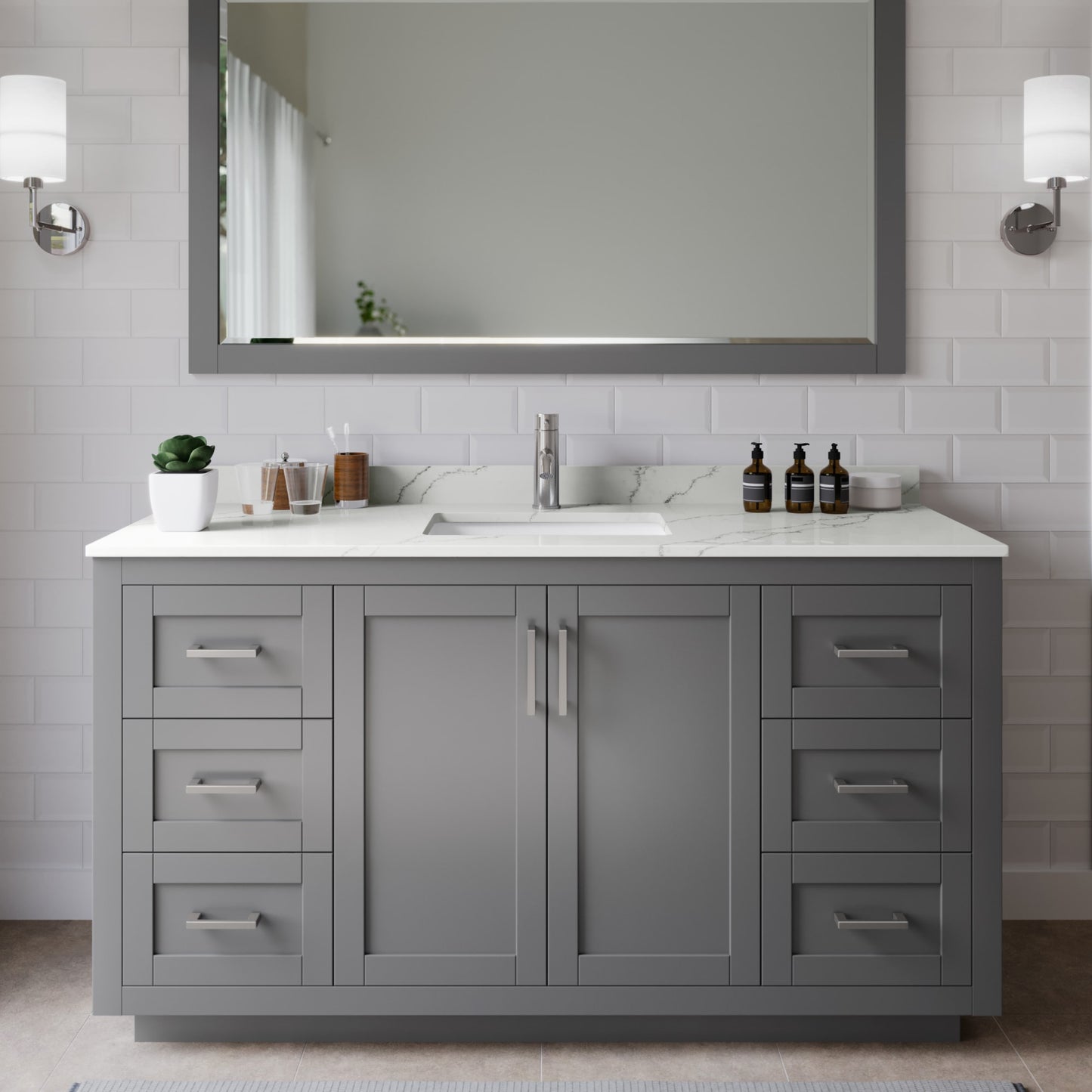 Miranda Bathroom Vanity with Countertop 60 inch Single Sink Single hole Faucet Setup