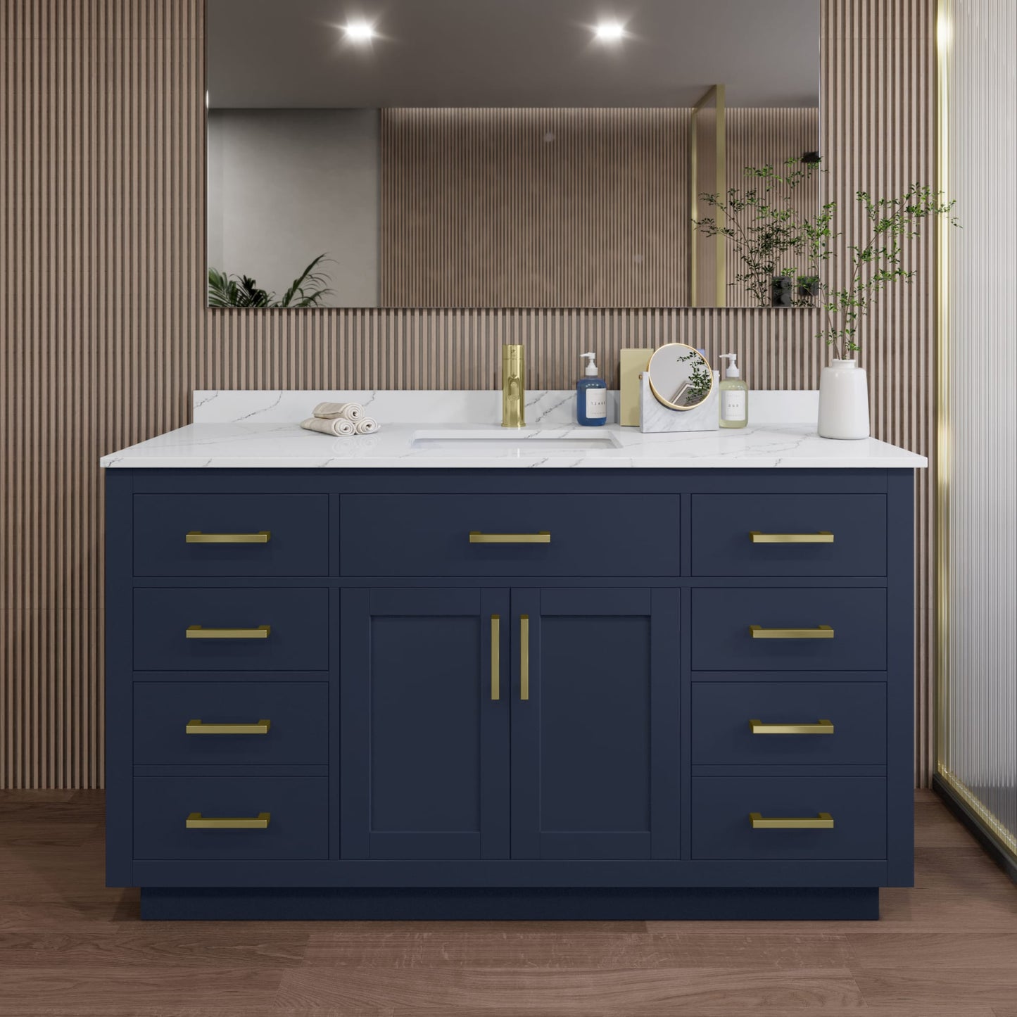 Beckett TK Bathroom Vanity with Countertop 60 inch Single Sink Single hole Faucet Setup