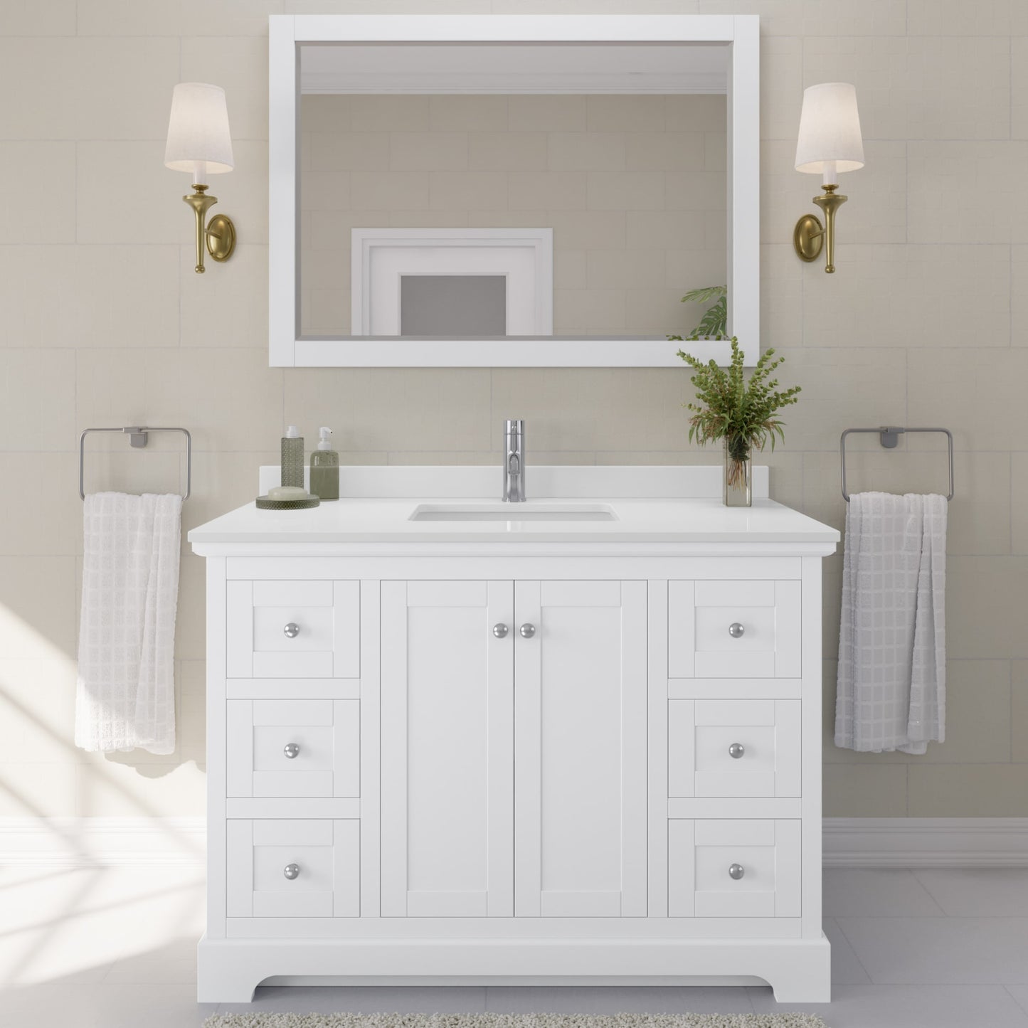 Avery Bathroom Vanity with Countertop 48 inch Single Sink Single hole Faucet Setup