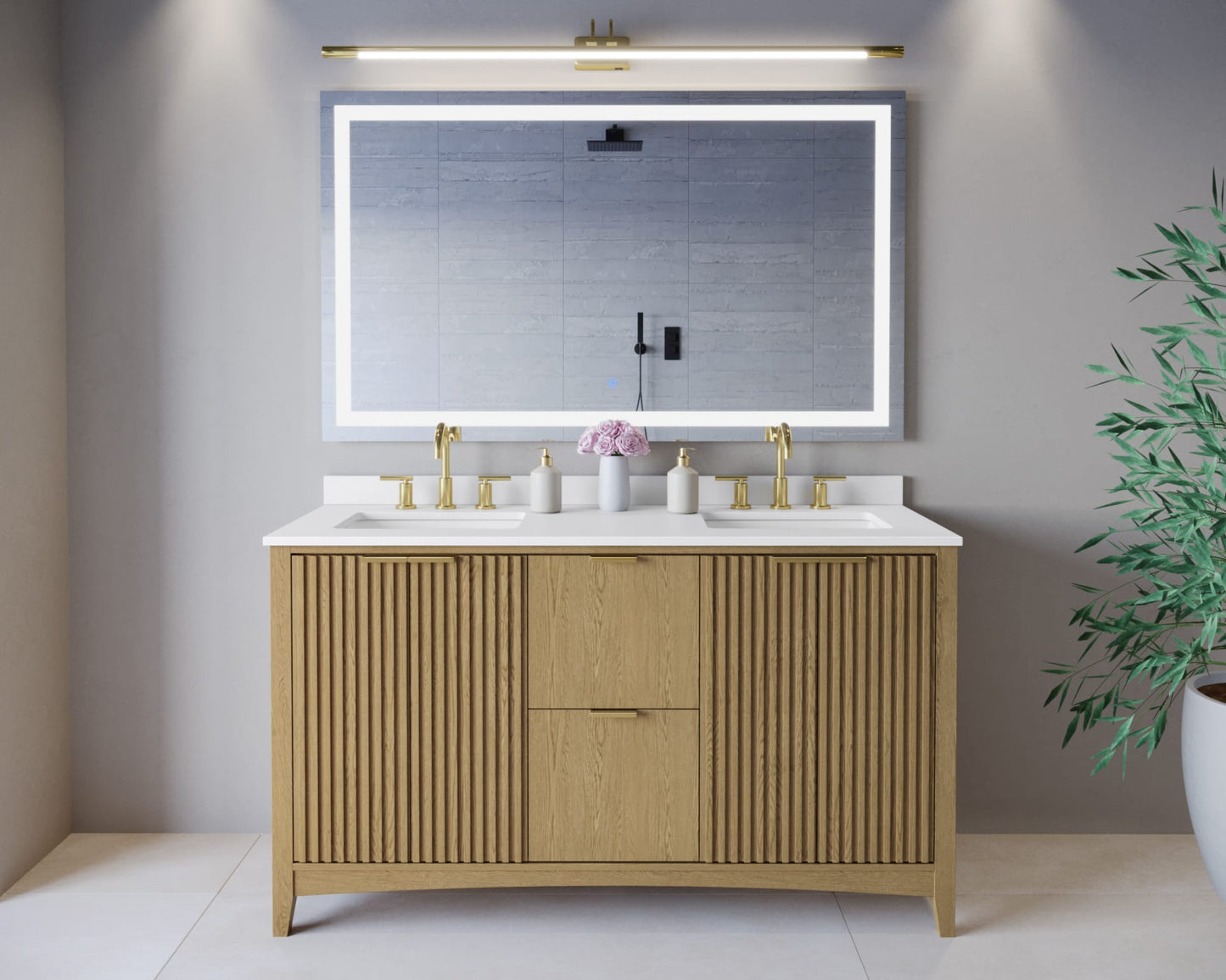 Palmilla Bathroom Vanity with Countertop 60 inch Double Sink 3-hole Faucet Setup