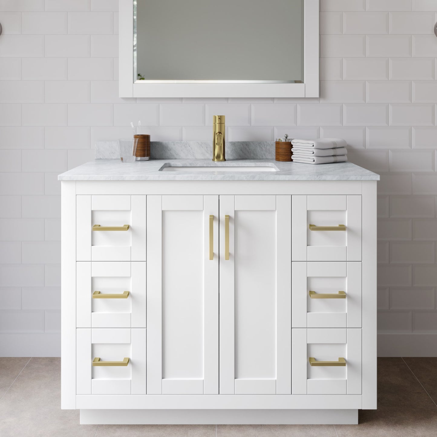 Miranda Bathroom Vanity with Countertop 42 inch Single Sink Single hole Faucet Setup