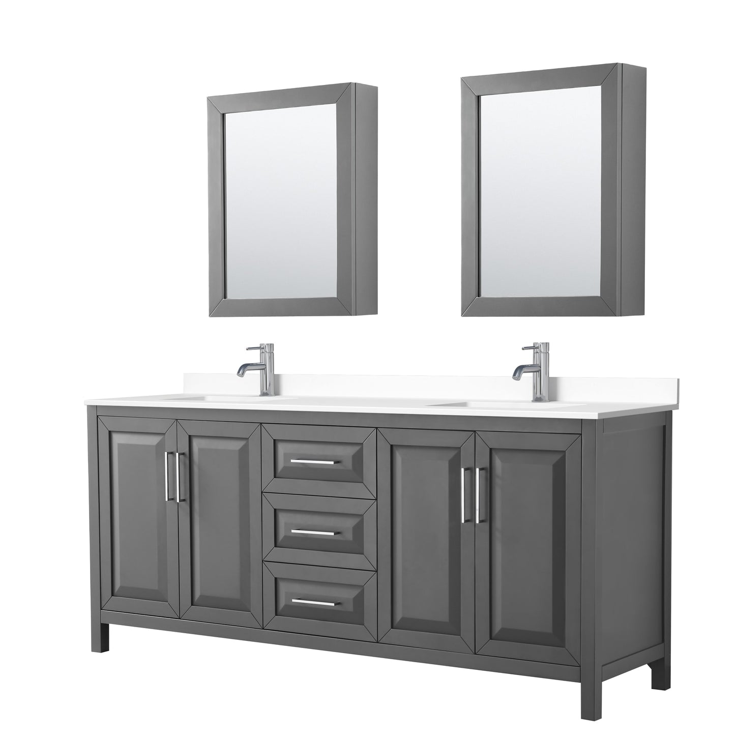 Daria Bathroom Vanity with Countertop 80 inch Double Sink Single hole Faucet Setup