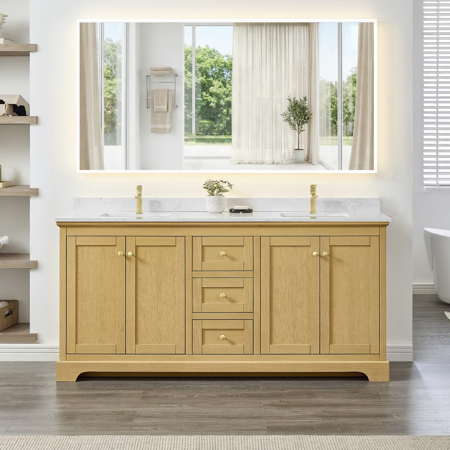 Avery Bathroom Vanity with Countertop 72 inch Double Sink Single hole Faucet Setup