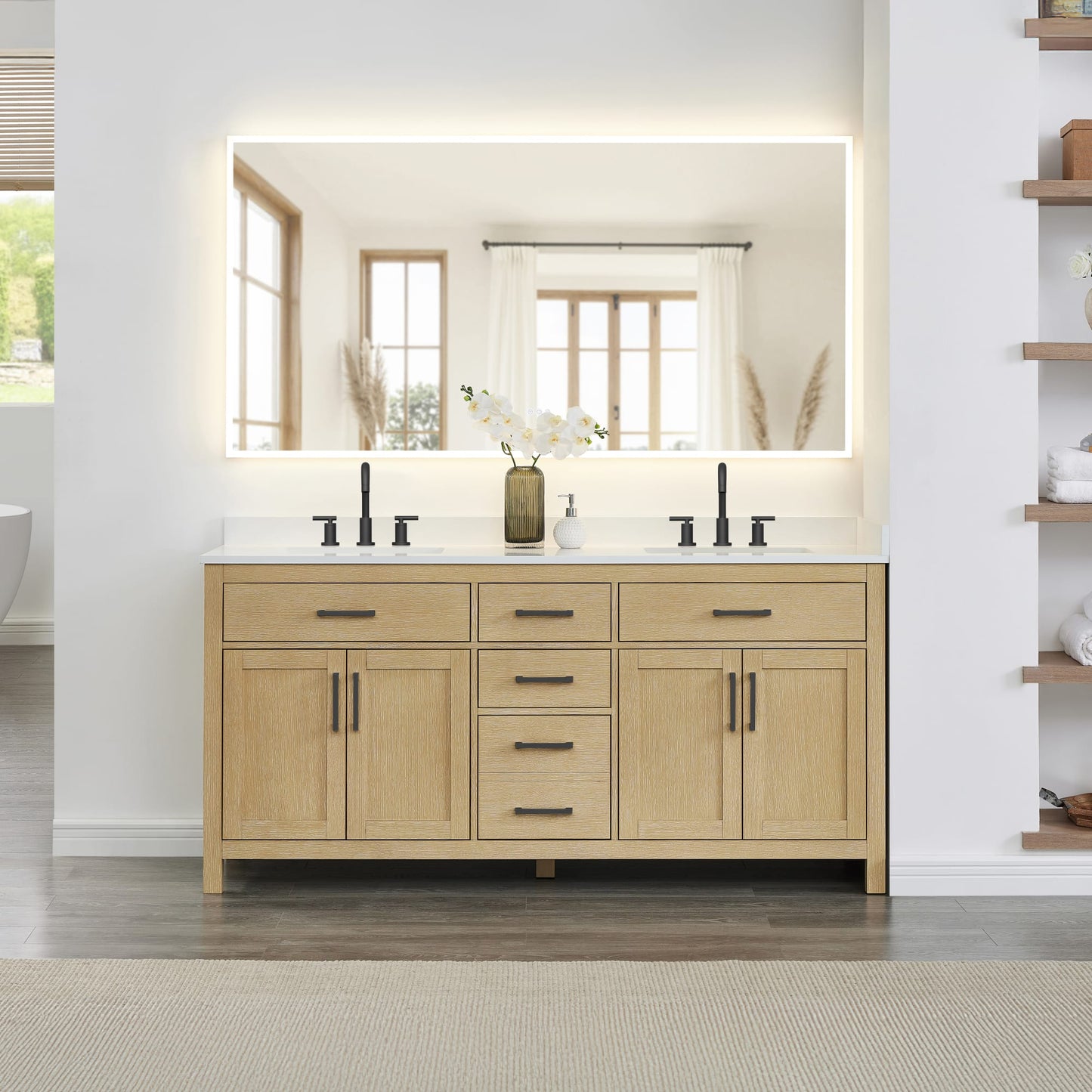 Beckett Bathroom Vanity with Countertop 72 inch Double Sink 3-hole Faucet Setup