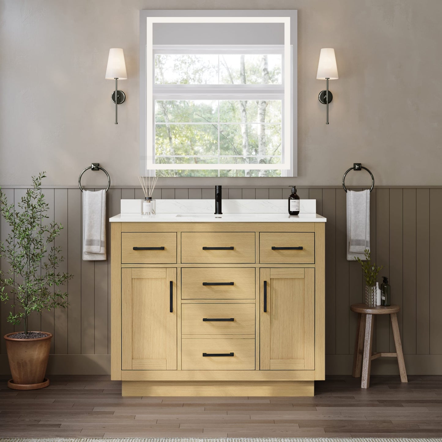 Beckett TK Bathroom Vanity with Countertop 42 inch Single Sink Single hole Faucet Setup