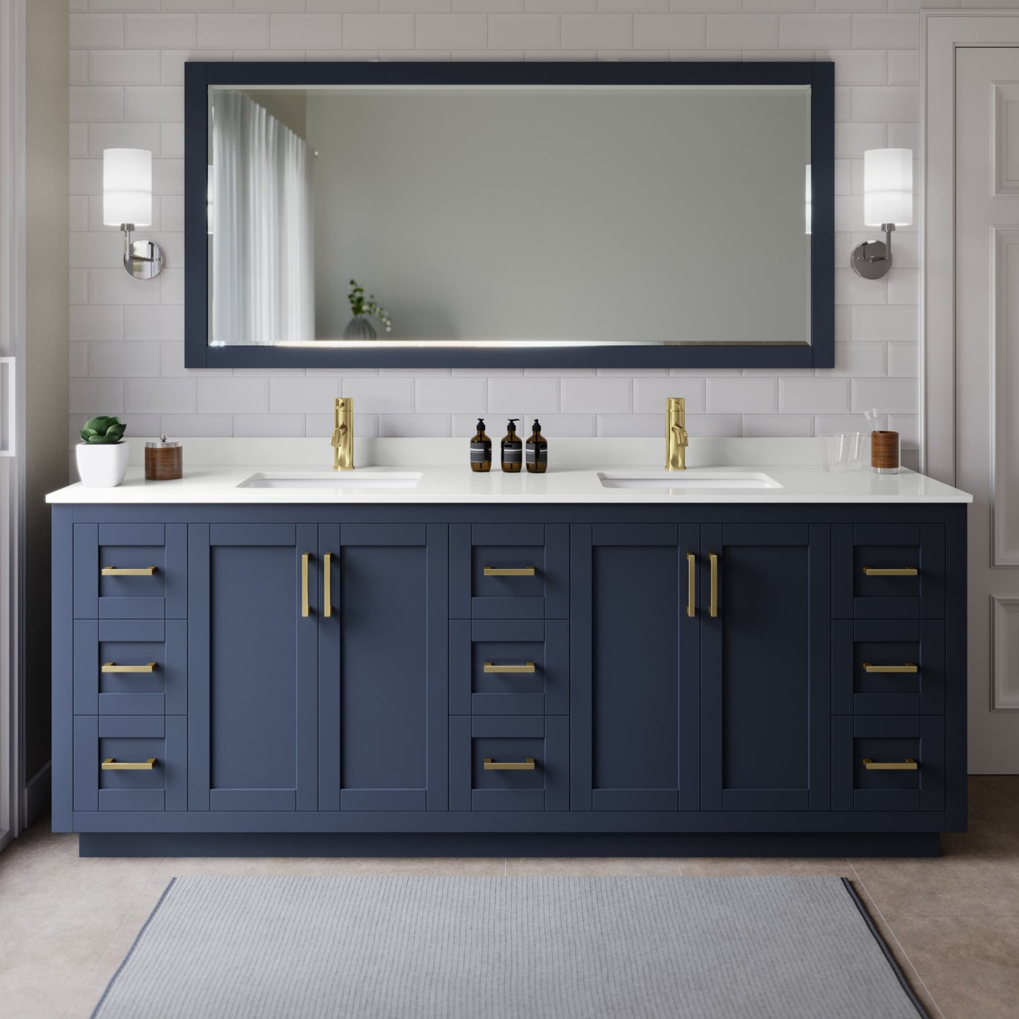 Miranda Bathroom Vanity with Countertop 84 inch Double Sink Single hole Faucet Setup