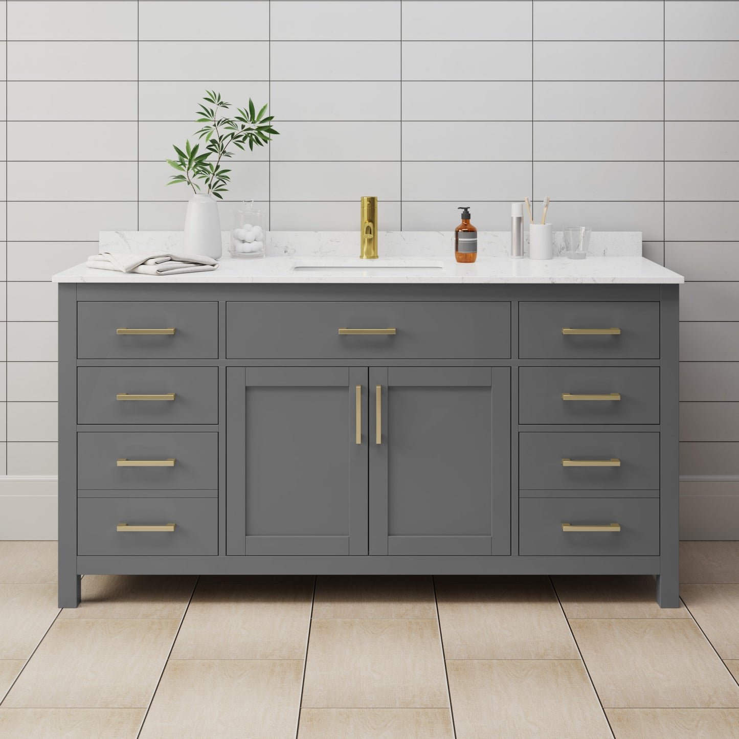 Beckett Bathroom Vanity with Countertop 66 inch Single Sink Single hole Faucet Setup