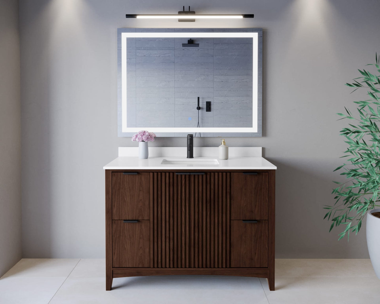 Palmilla Bathroom Vanity with Countertop 48 inch Single Sink Single hole Faucet Setup