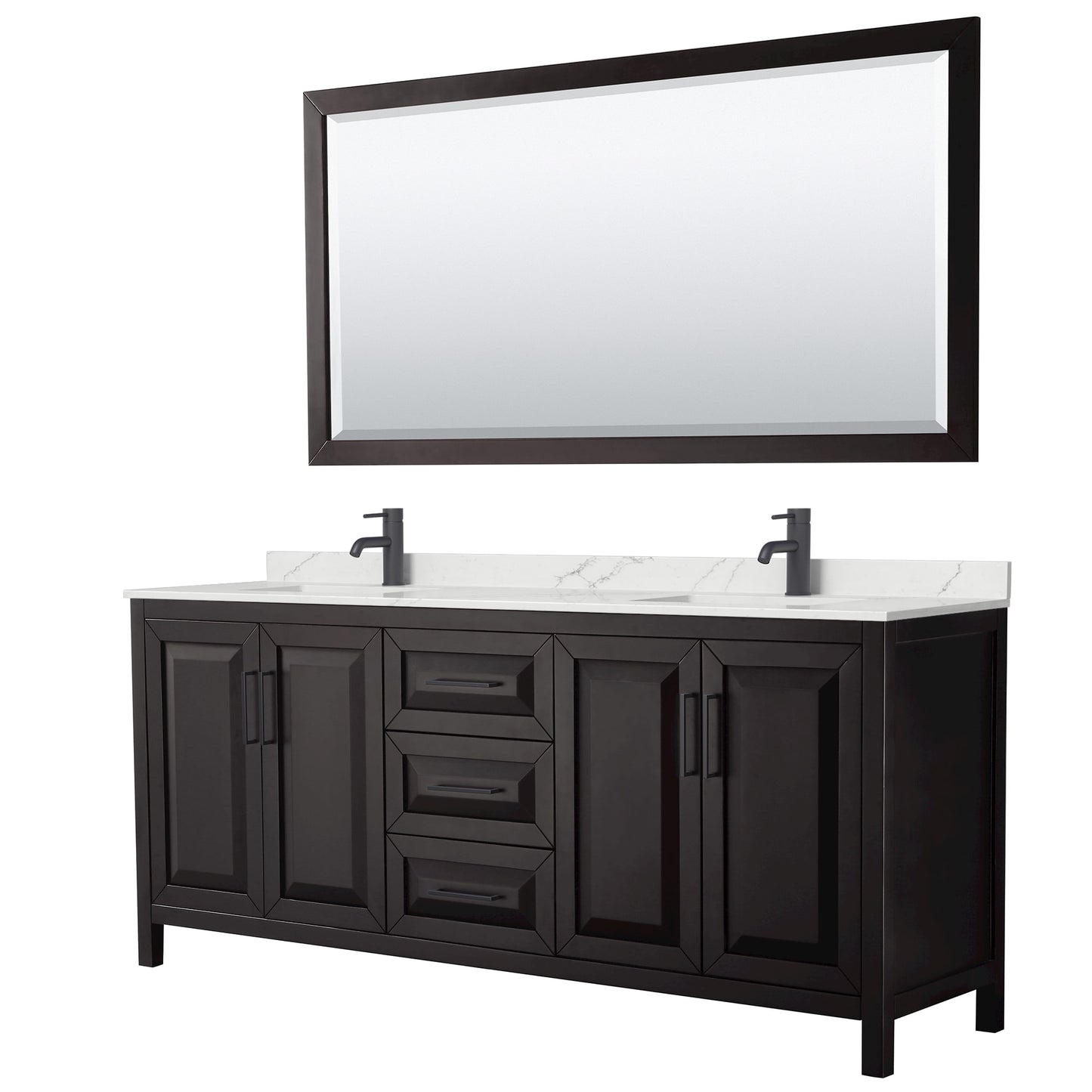 Daria Bathroom Vanity with Countertop 80 inch Double Sink Single hole Faucet Setup
