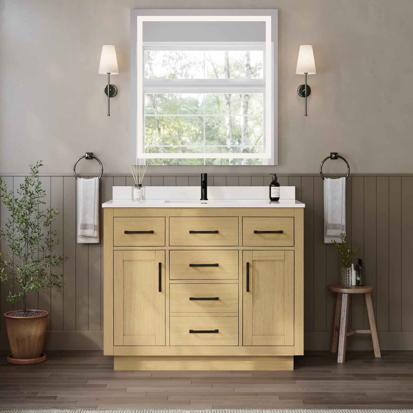 Beckett TK Bathroom Vanity with Countertop 42 inch Single Sink Single hole Faucet Setup