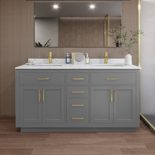 Beckett TK Bathroom Vanity with Countertop 66 inch Double Sink Single hole Faucet Setup